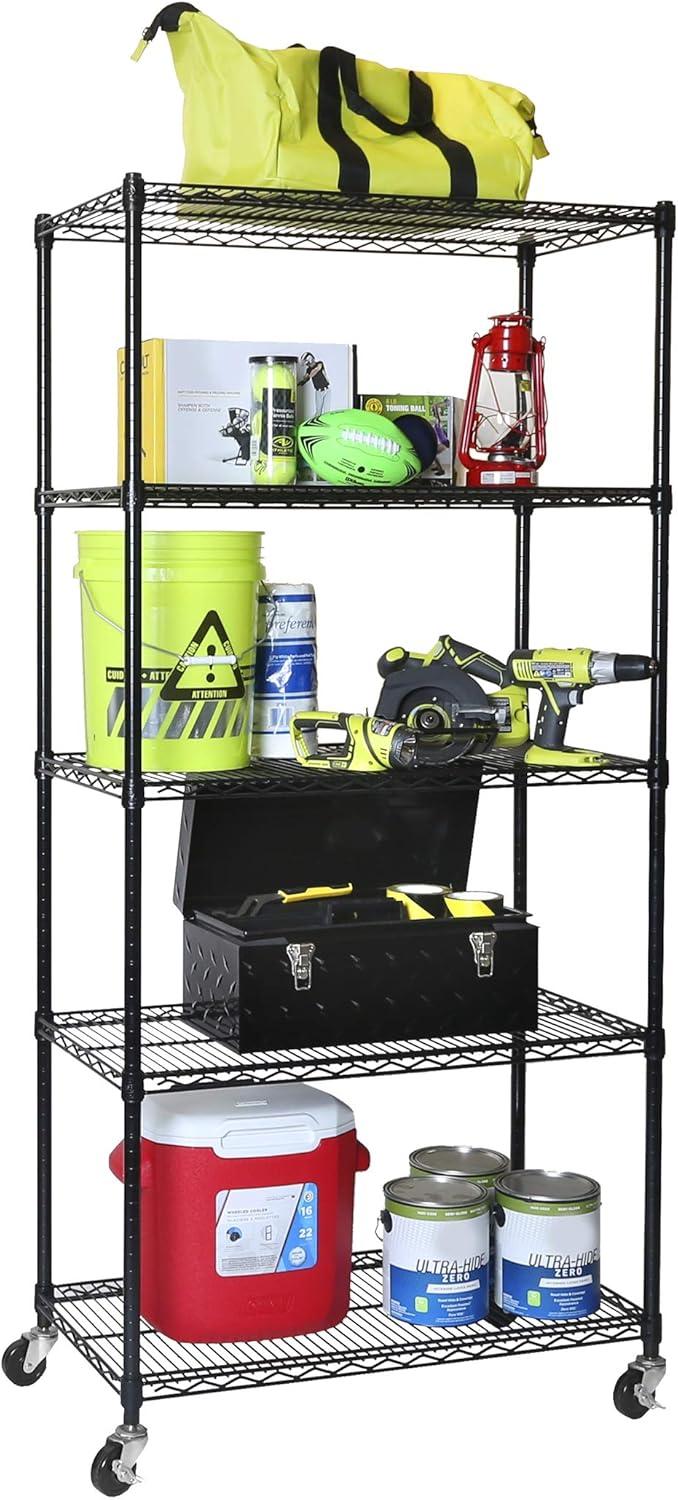 36" W 5-Tier NSF-Certified Steel Shelving with Wheels