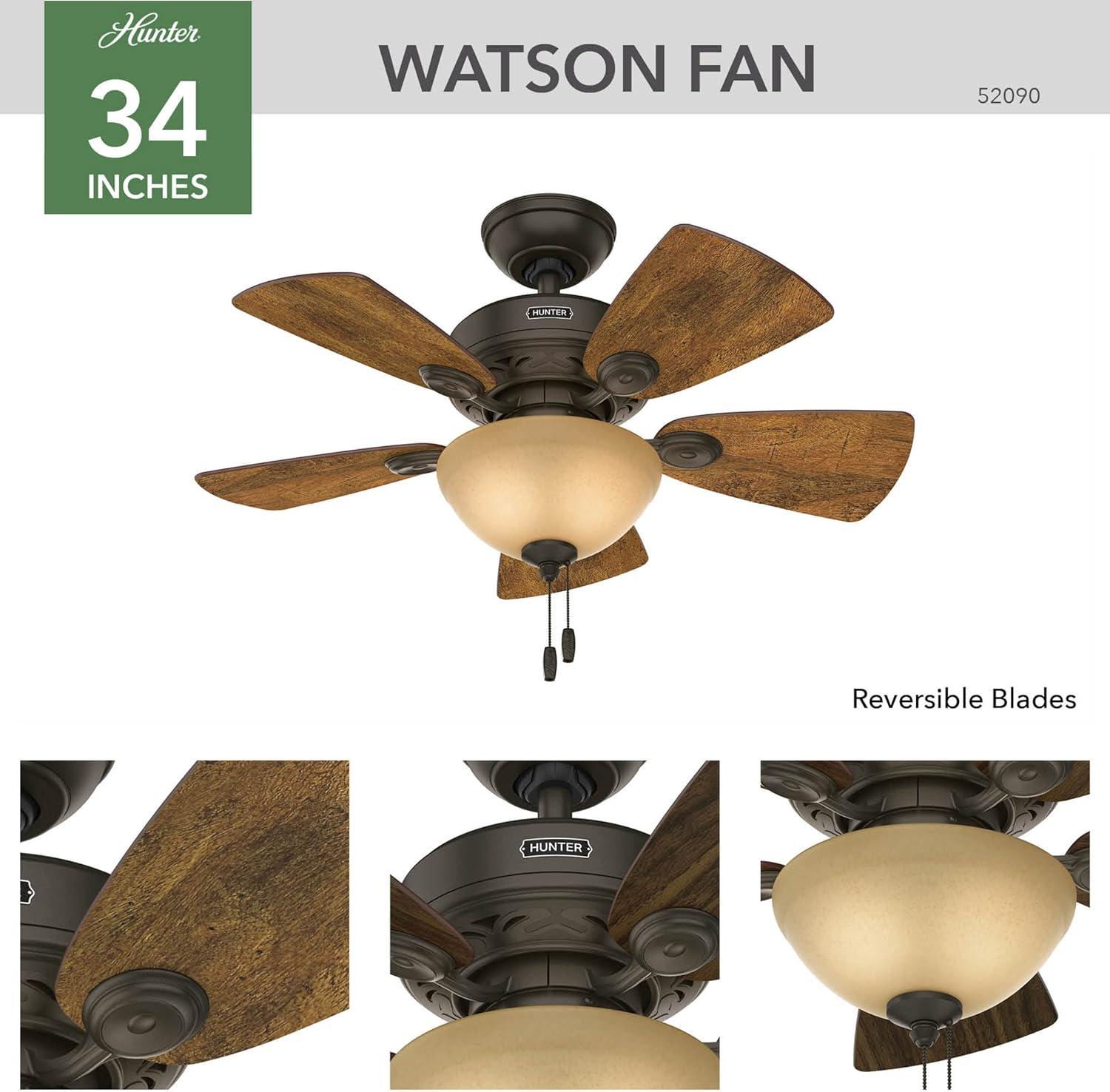 WhisperWind 34" New Bronze Ceiling Fan with Walnut Blades and LED Lights