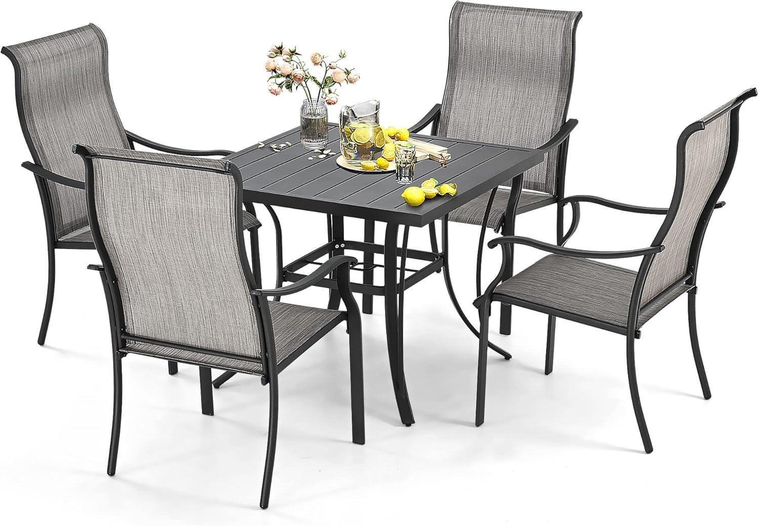 5 -Piece Gray Patio Dining Set Iron Square Table with 4 Gray Stationary Chairs