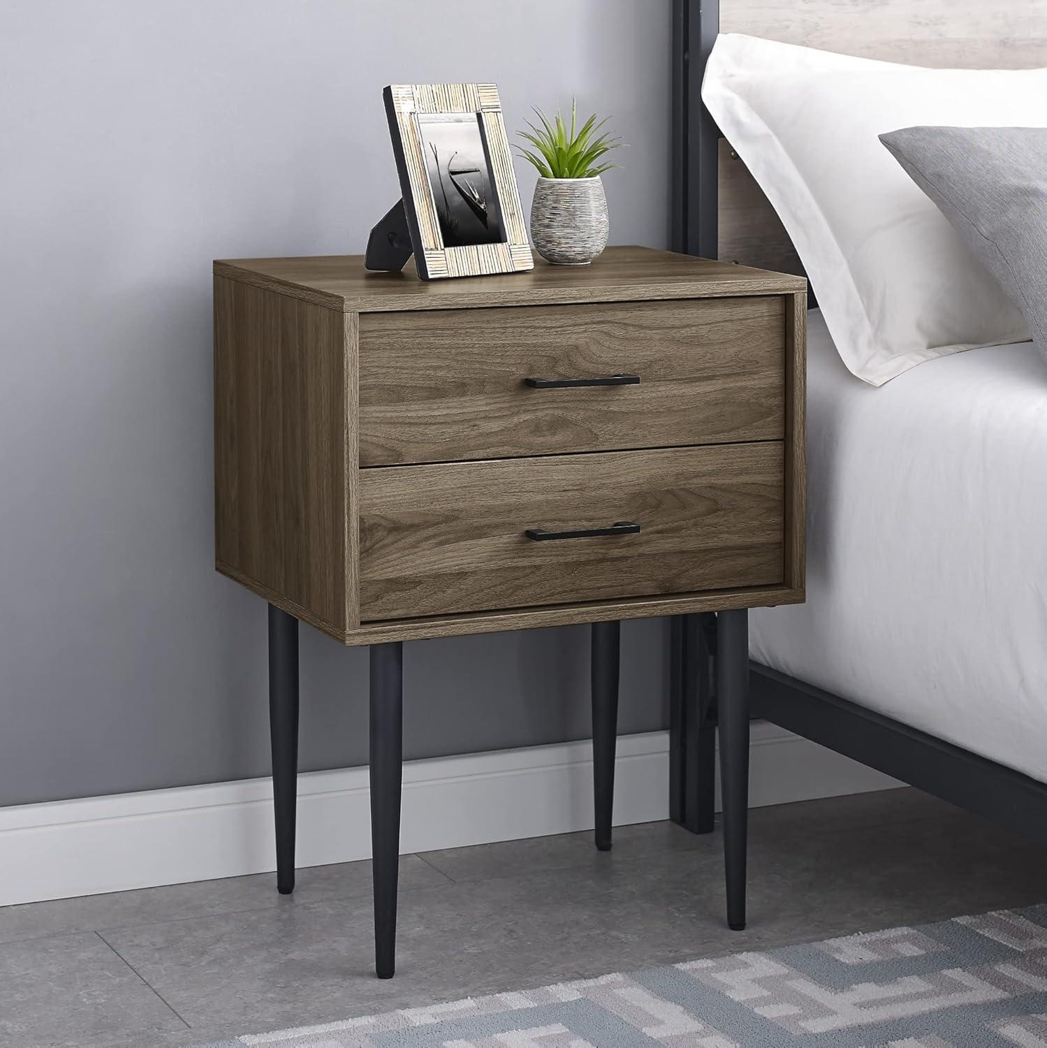 Walker Edison Mid Century Modern Two-Drawer Nightstand, Black