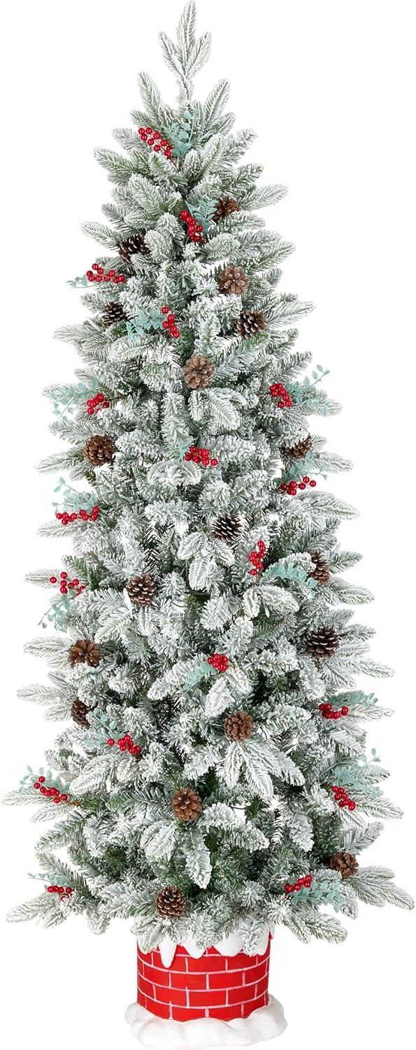 5-Foot White Flocked Pine Half Christmas Tree with Lights