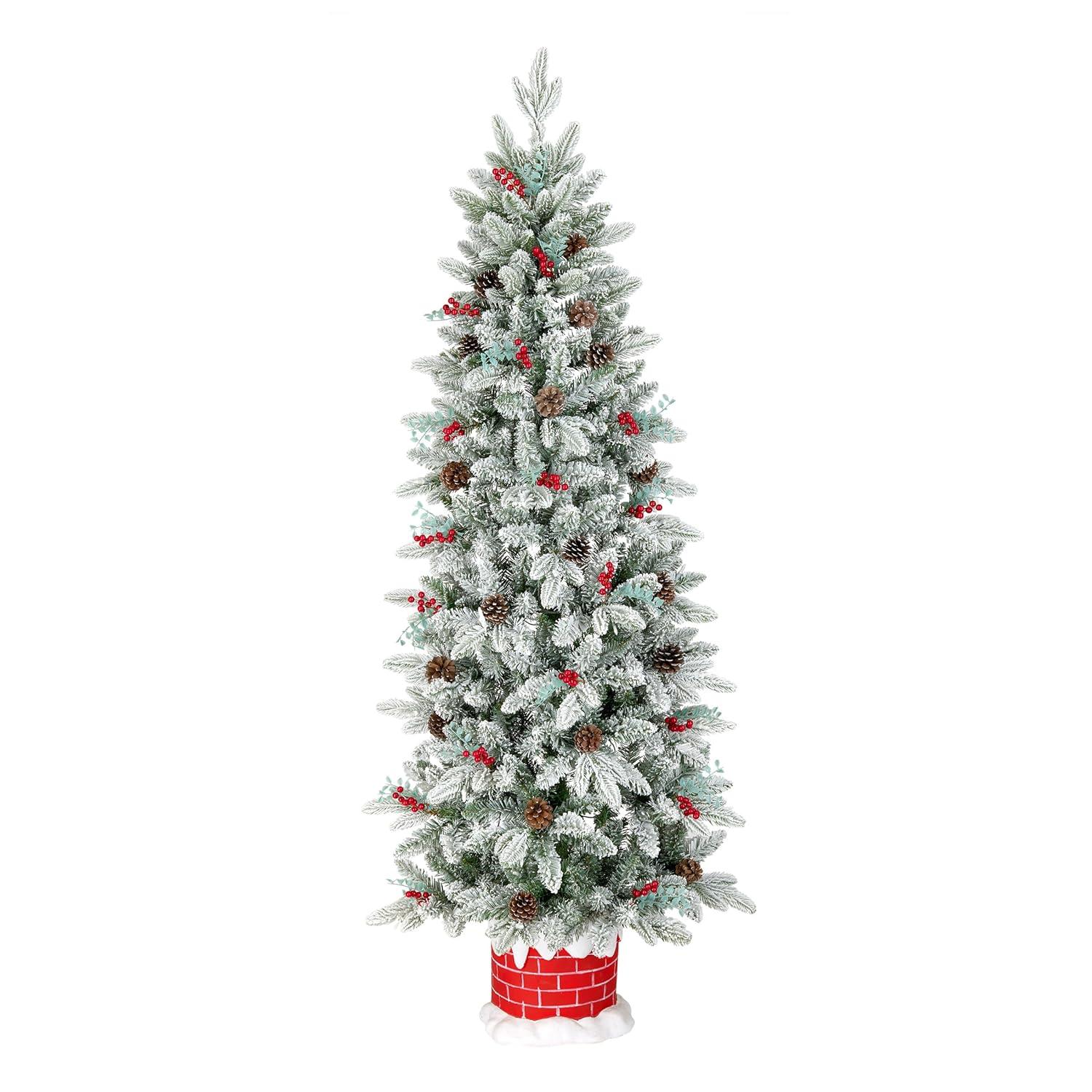 5-Foot White Flocked Pine Half Christmas Tree with Lights