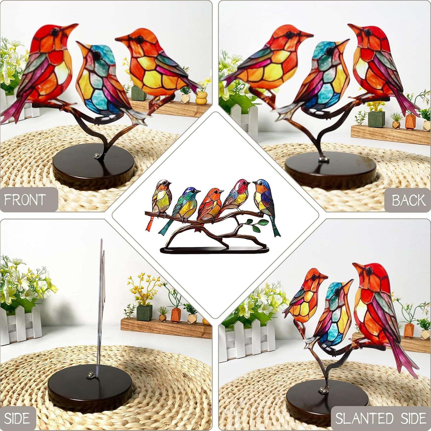 NSESSHome Clearance Stained Birds On Branch Desktop Ornaments Double Sided Metal flatness Table Art Home Room Decoration Suitable for Office Wine Cooler Decor(5 birds on a branch)