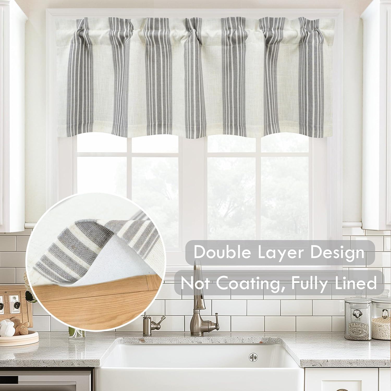 DriftAway Chris Vertical Striped Pattern Linen Textured Blackout Window Curtain Valance Grey 52" width x 18 " length