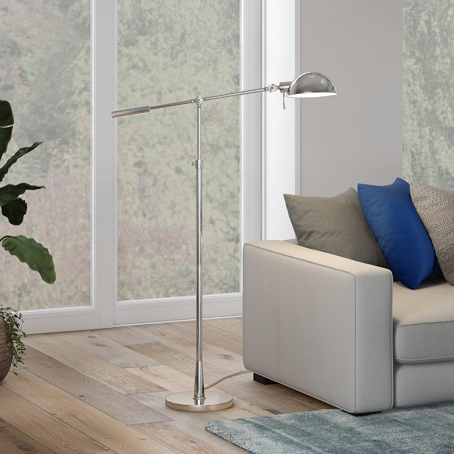 Polished Nickel Adjustable Floor Lamp with Dome Shade