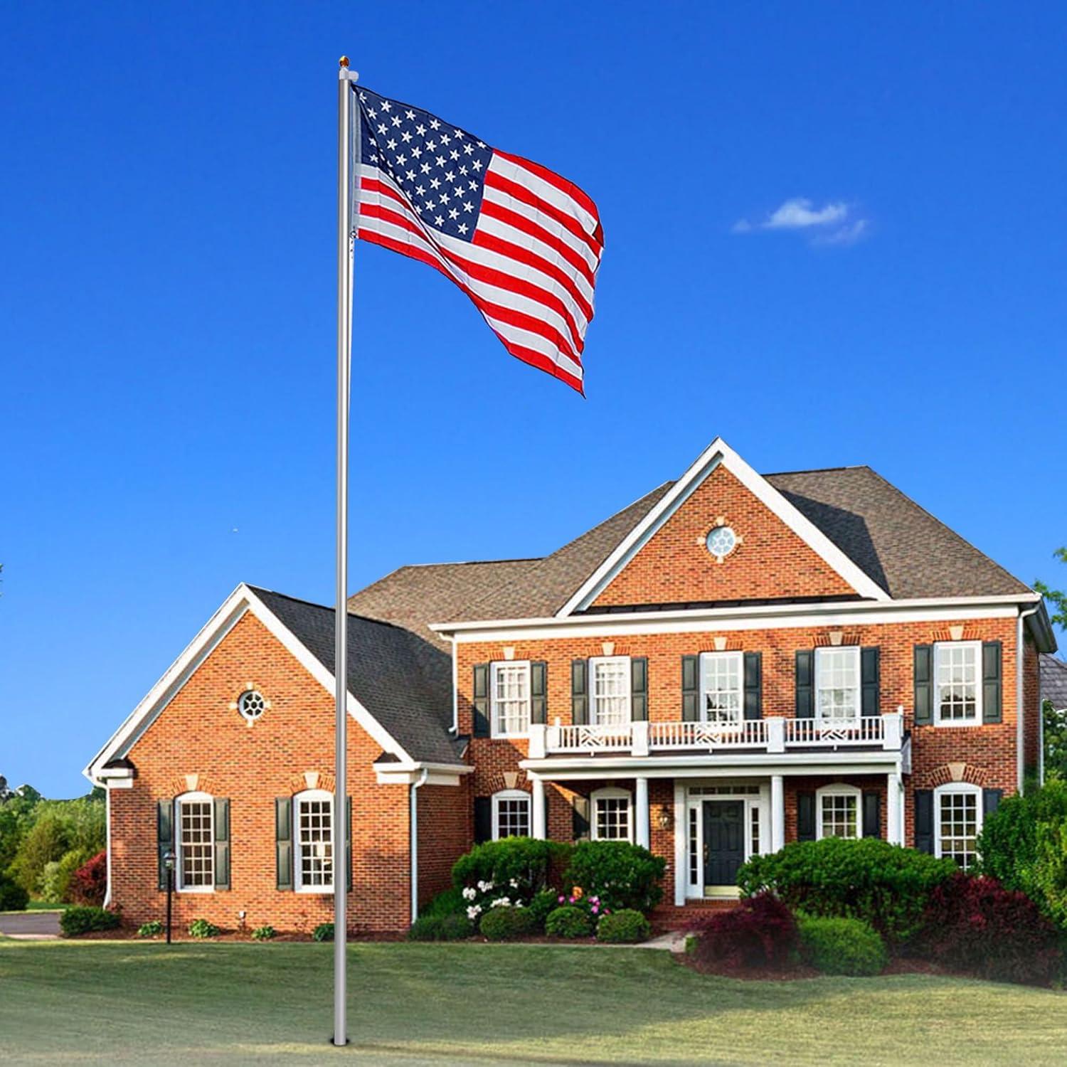 Yescom Bravery 20 Ft Aluminum Sectional Flagpole Kit 3'x5' US Flag Gold Ball Kit Hardware Outdoor Garden Halyard Pole
