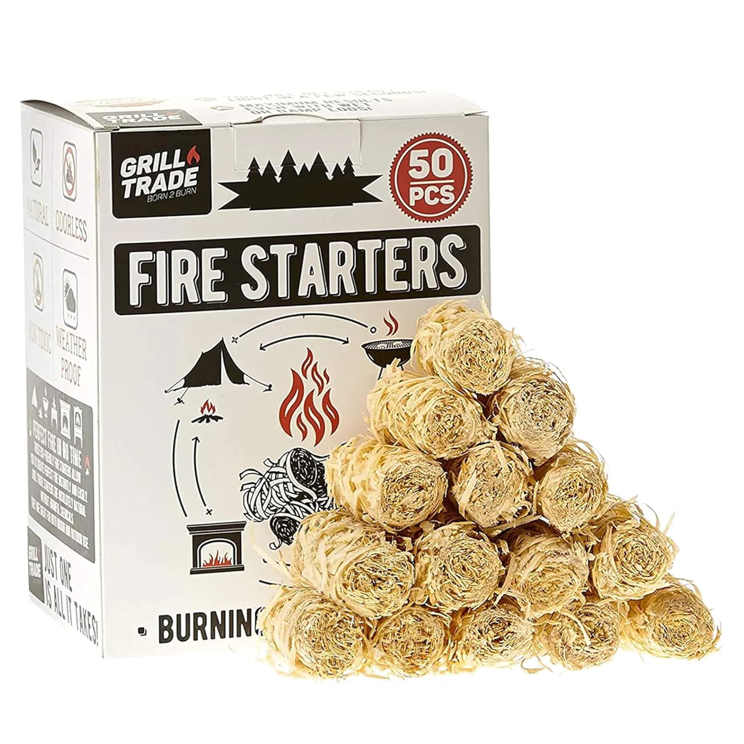 Grill Trade Firestarters - Natural Fire Starters Burn Wood 50 Firelighters