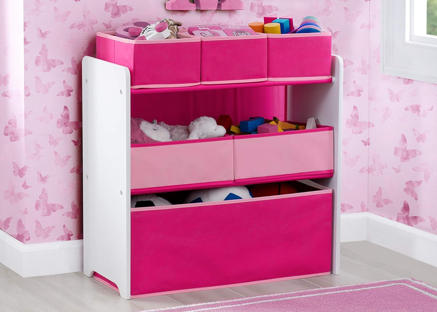 Delta Children 6 Bin Design and Store Toy Organizer, White/Pink