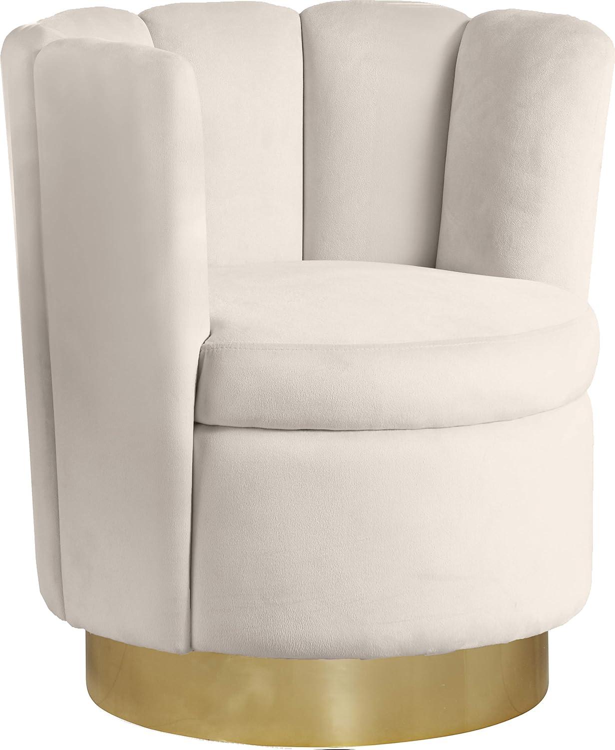 Elegant Cream Velvet Swivel Accent Chair with Gold Base