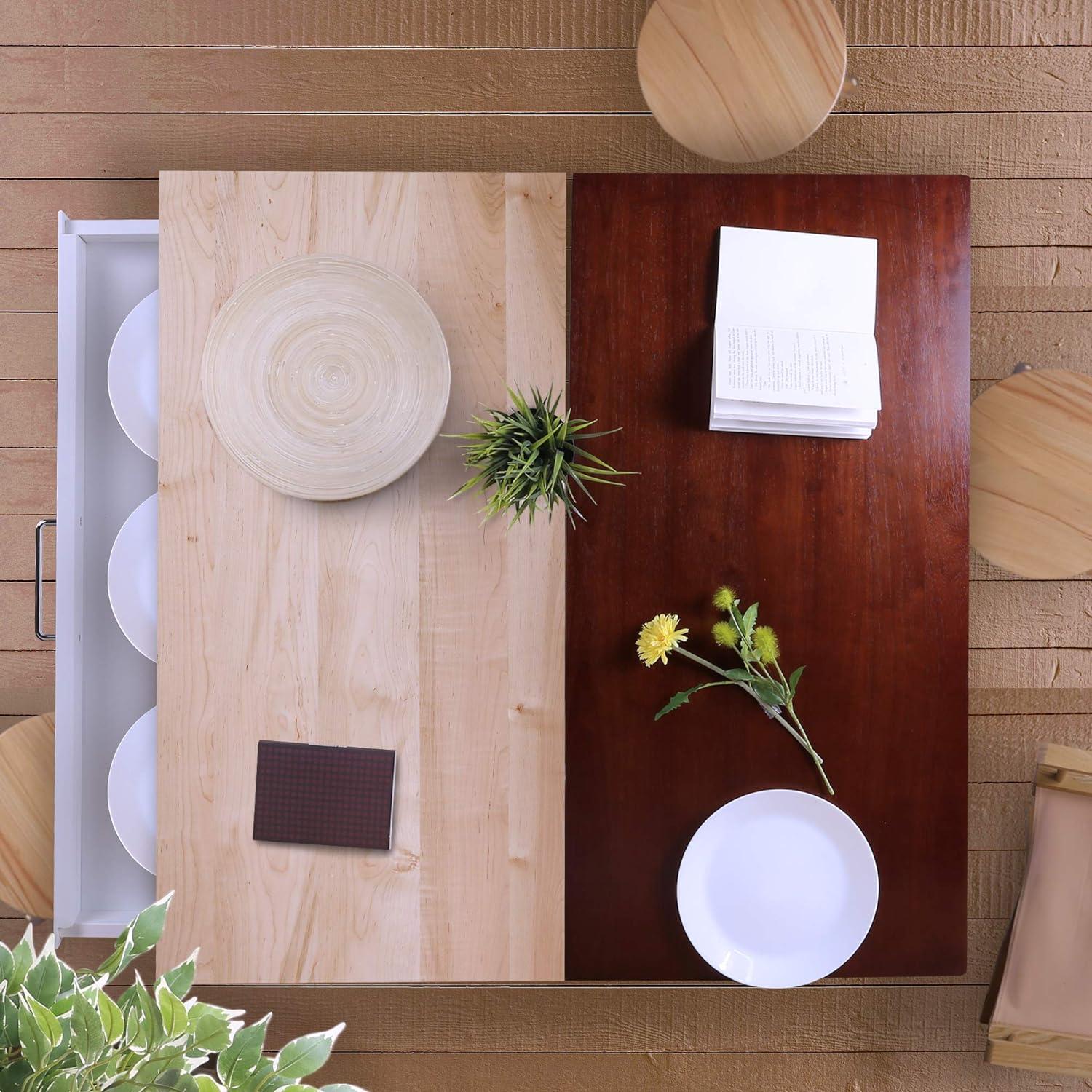 Walnut and Black Solid Wood Kitchen Island with Shelves