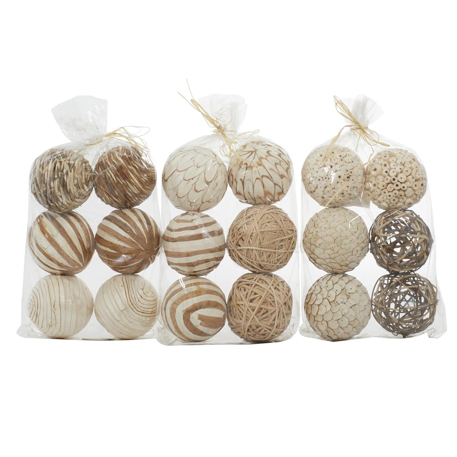 DecMode White 10" Handmade Dried Plant Orbs & Vase Filler with Varying Designs (3 Count)