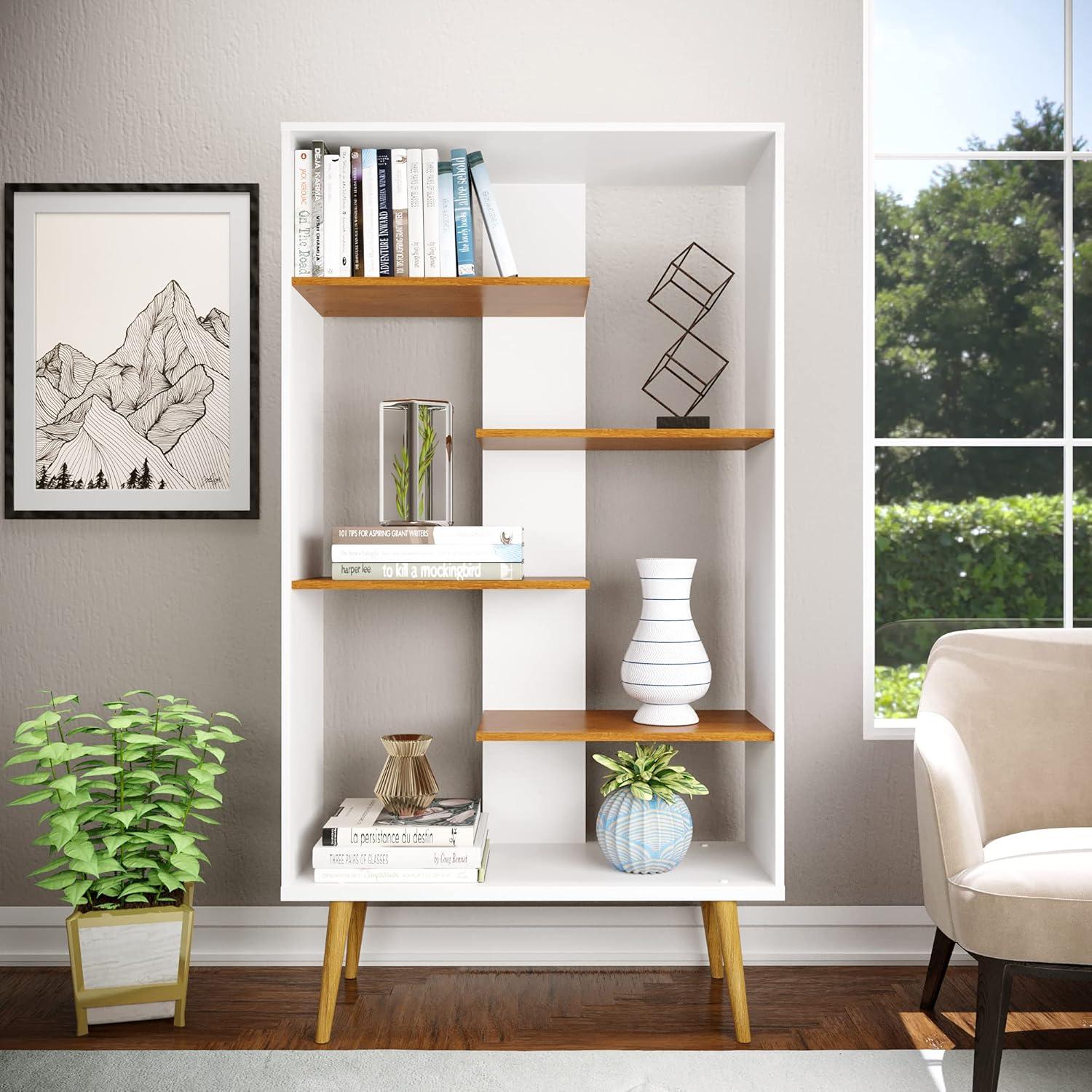 Boahaus Lund Standard Bookcase, 5 Open Shelves, Manufactured Wood, White