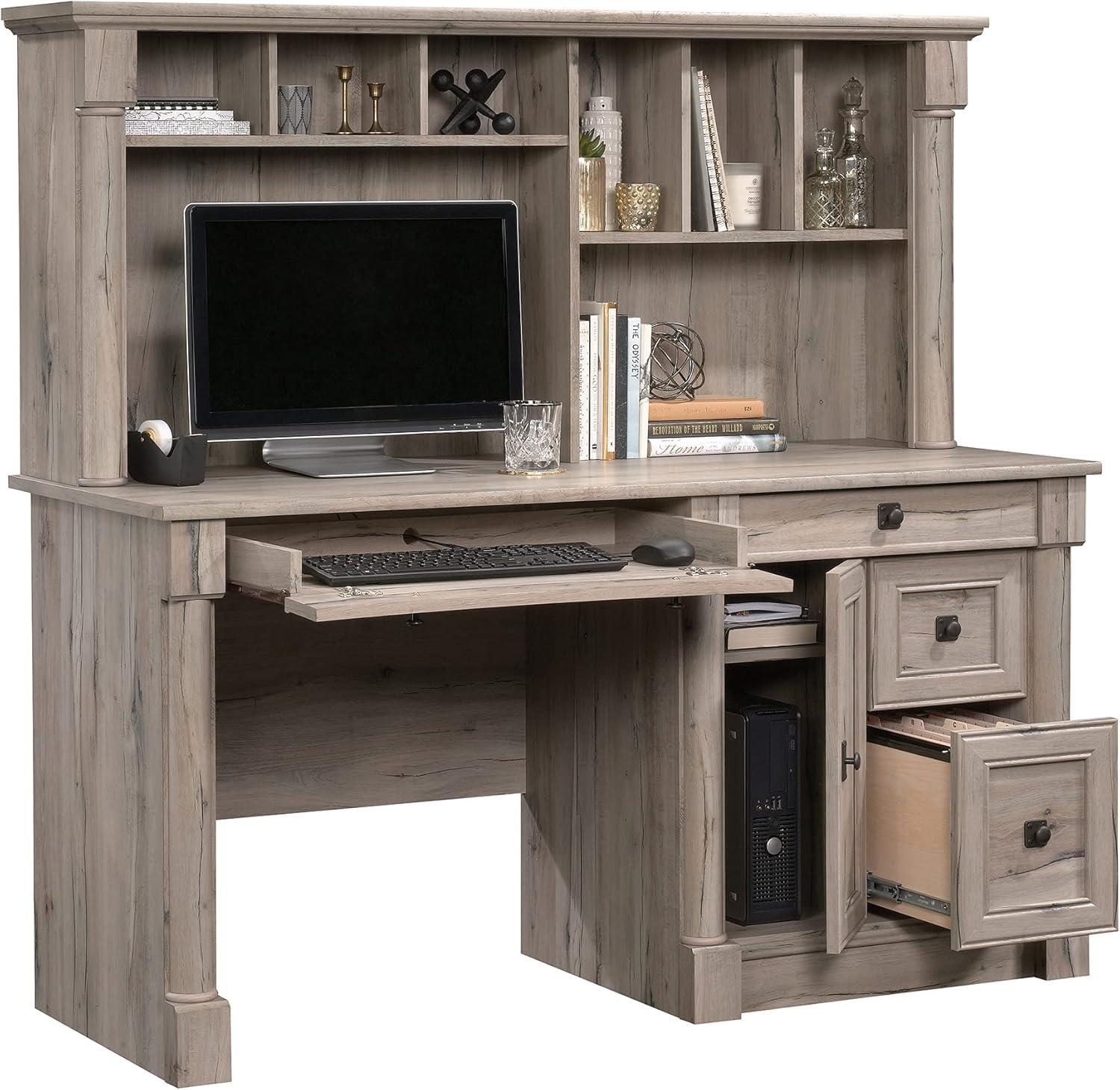 Palladia Computer Desk with Hutch Split Oak - Sauder: Home Office Furniture, Executive Style, Storage