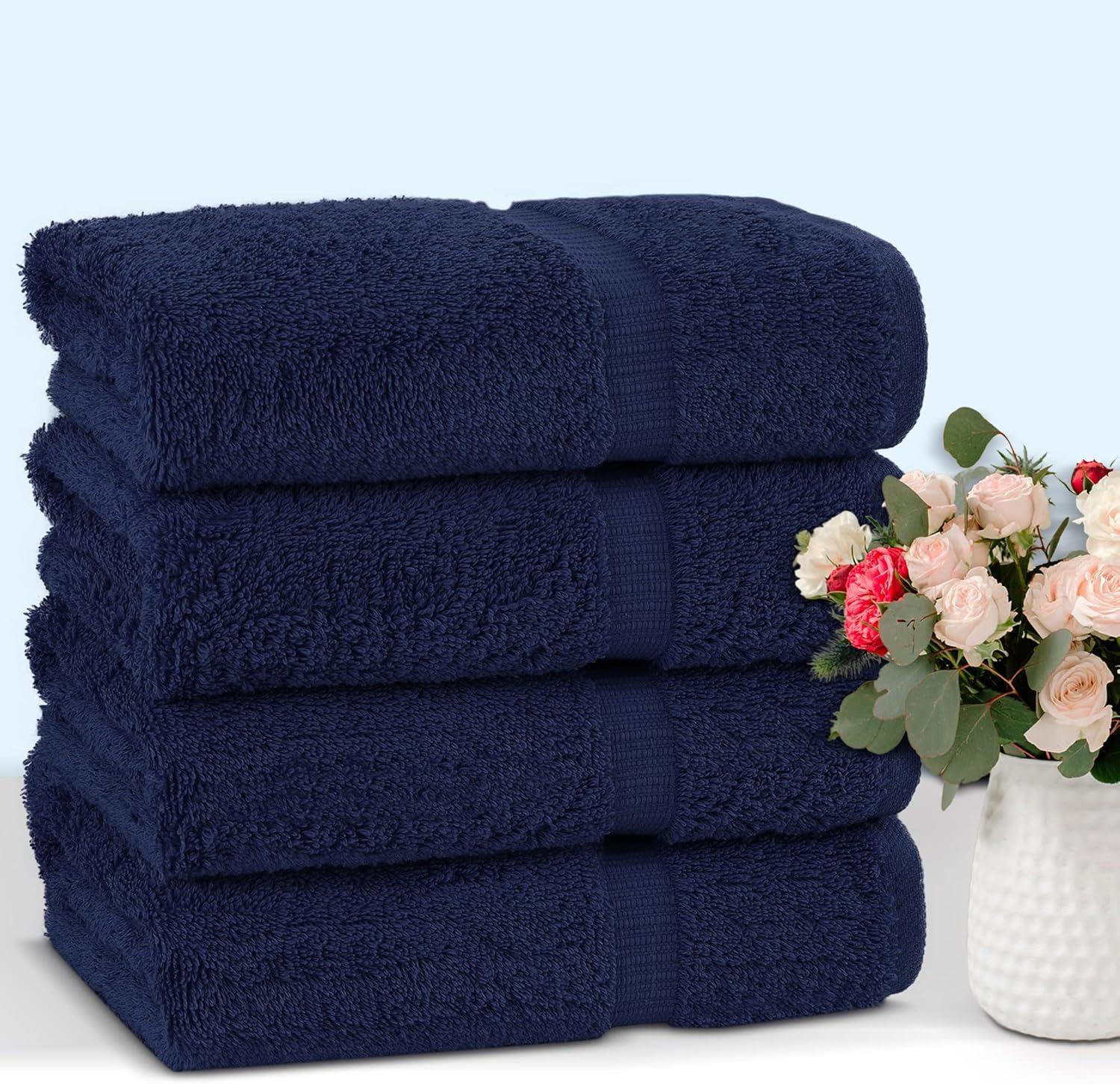 Luxury Hotel & Spa Ultra Soft Hand Towels 100% Turkish Cotton - Navy - Set of 4