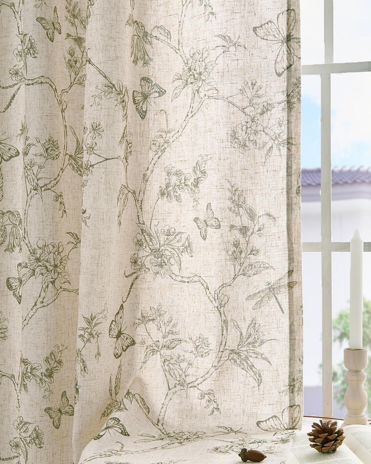 Floral Linen Blend French Country Curtains