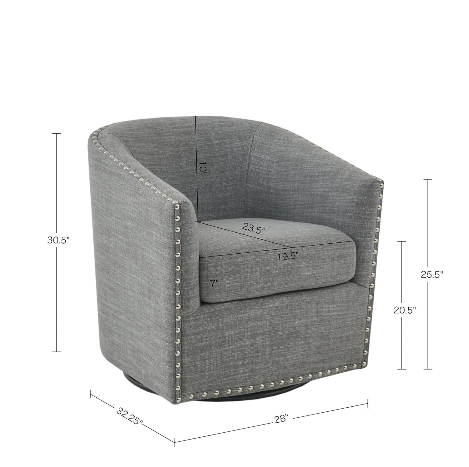 Sheldon Swivel Chair Gray - Madison Park: Elegant Upholstered Lounge, Nailhead Trim, 360° Rotation
