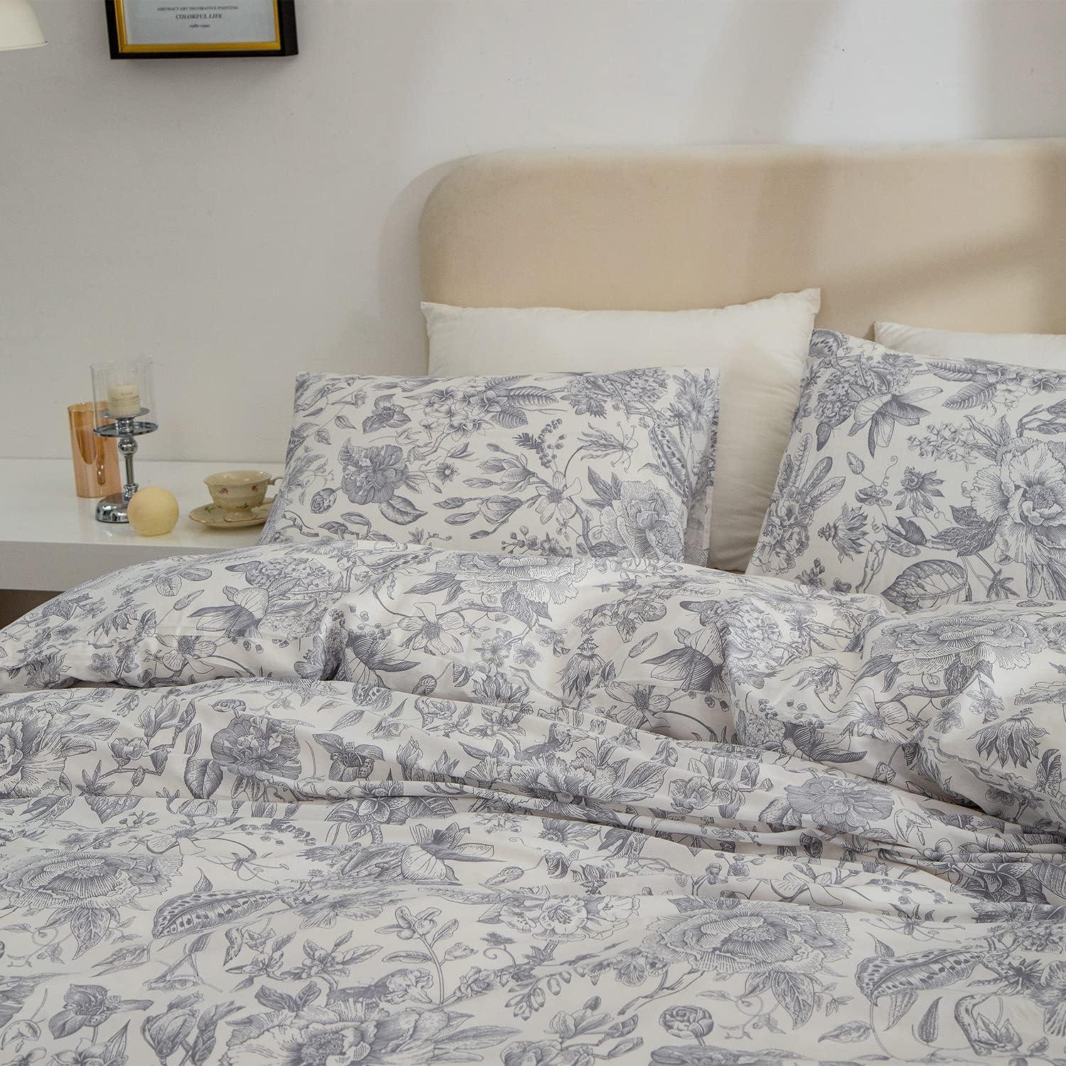 Floral Comforter Set Twin 2 Pieces Soft Cute Vintage Floral Bedding Comforter Lightweight Garden Style Floral Botanical Comforter Set for All Seasons 1 Comforter and 1 Pillowcases