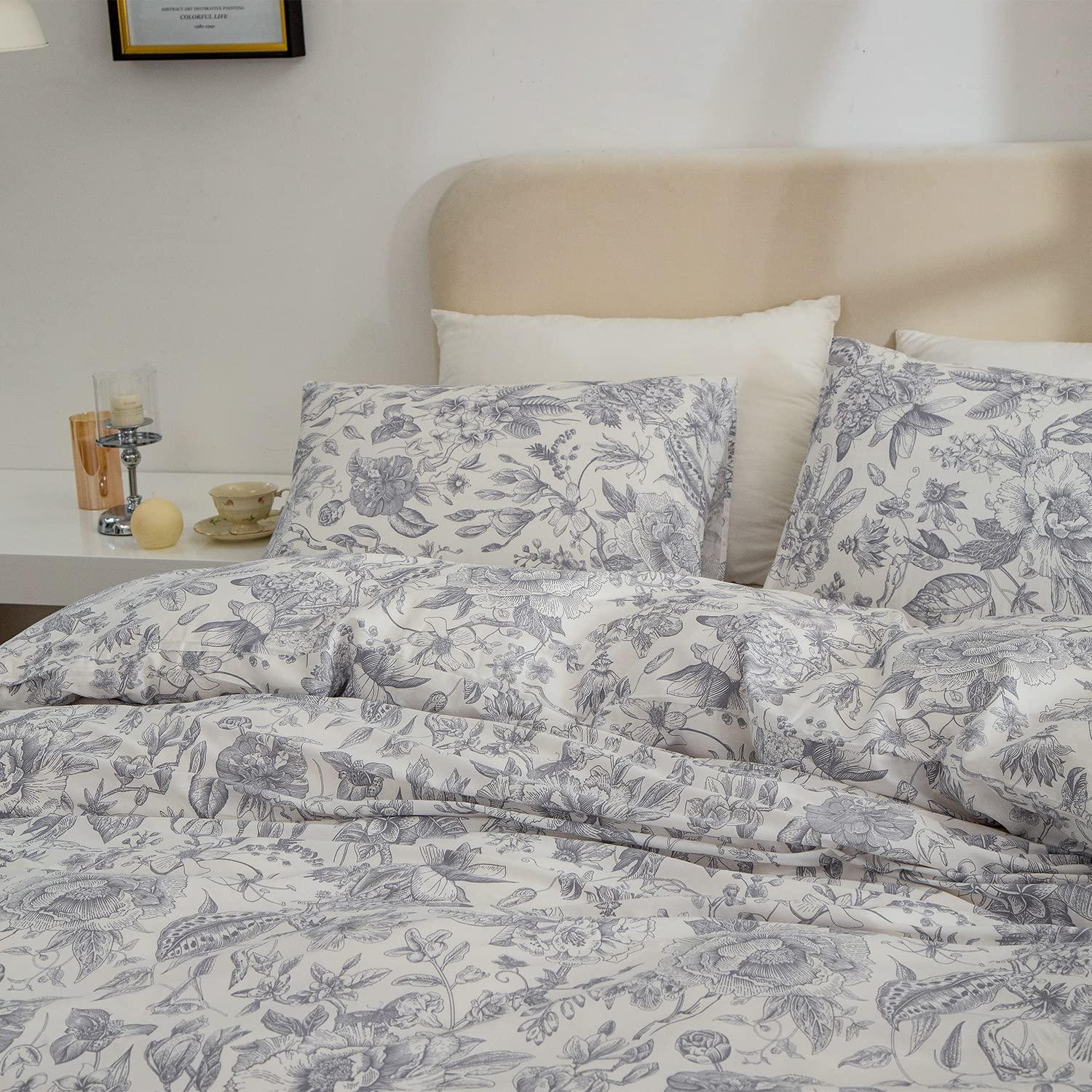 Floral Comforter Set Twin 2 Pieces Soft Cute Vintage Floral Bedding Comforter Lightweight Garden Style Floral Botanical Comforter Set for All Seasons 1 Comforter and 1 Pillowcases