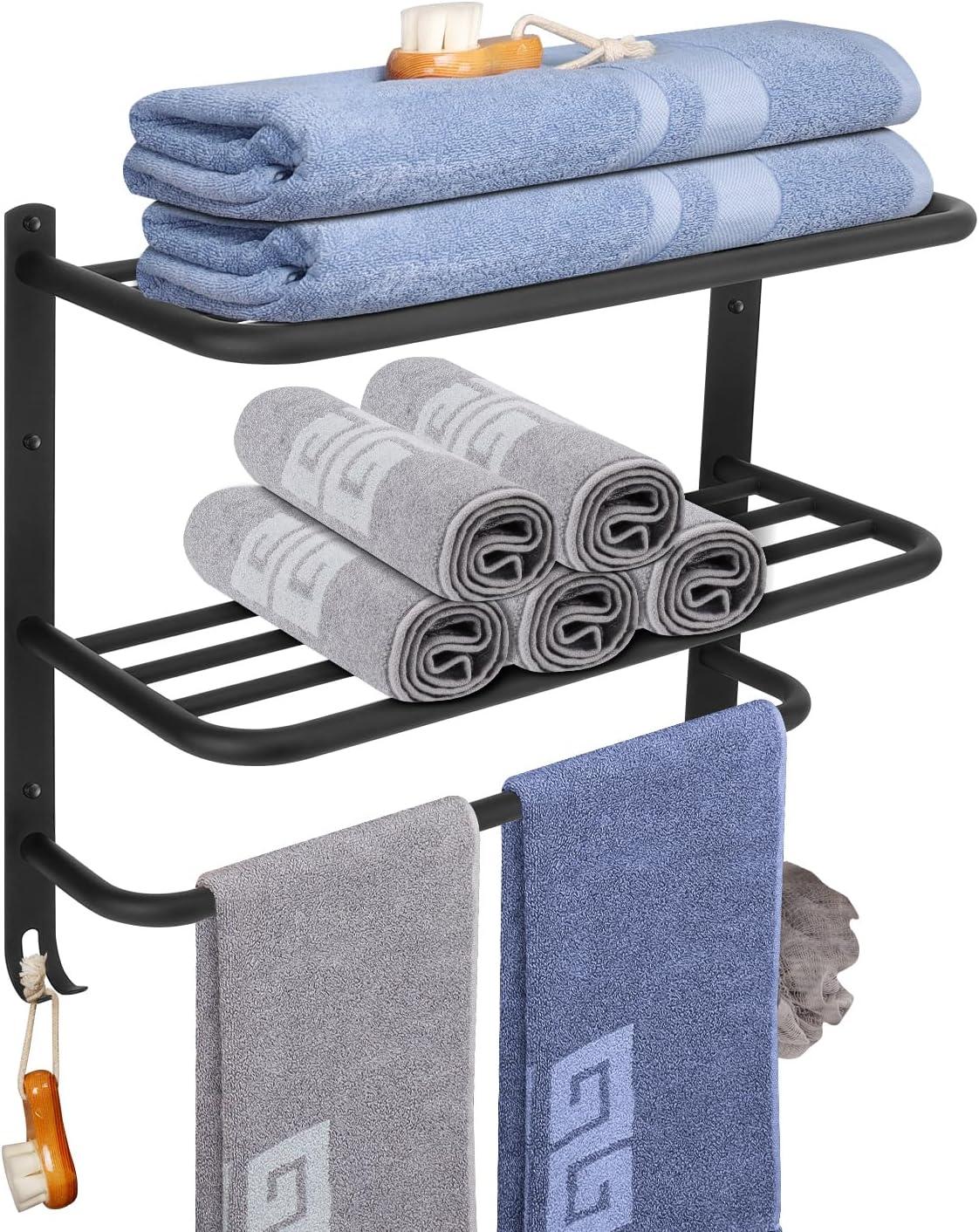 Bathroom Towel Rack, 3-Tier Towel Holder with Hooks