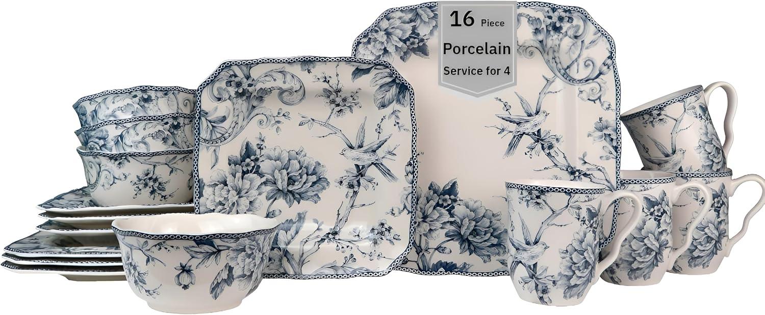 222 Fifth 222 Fifth Adelaide 16-Piece Porcelain Floral Dinnerware Set - Service For 4