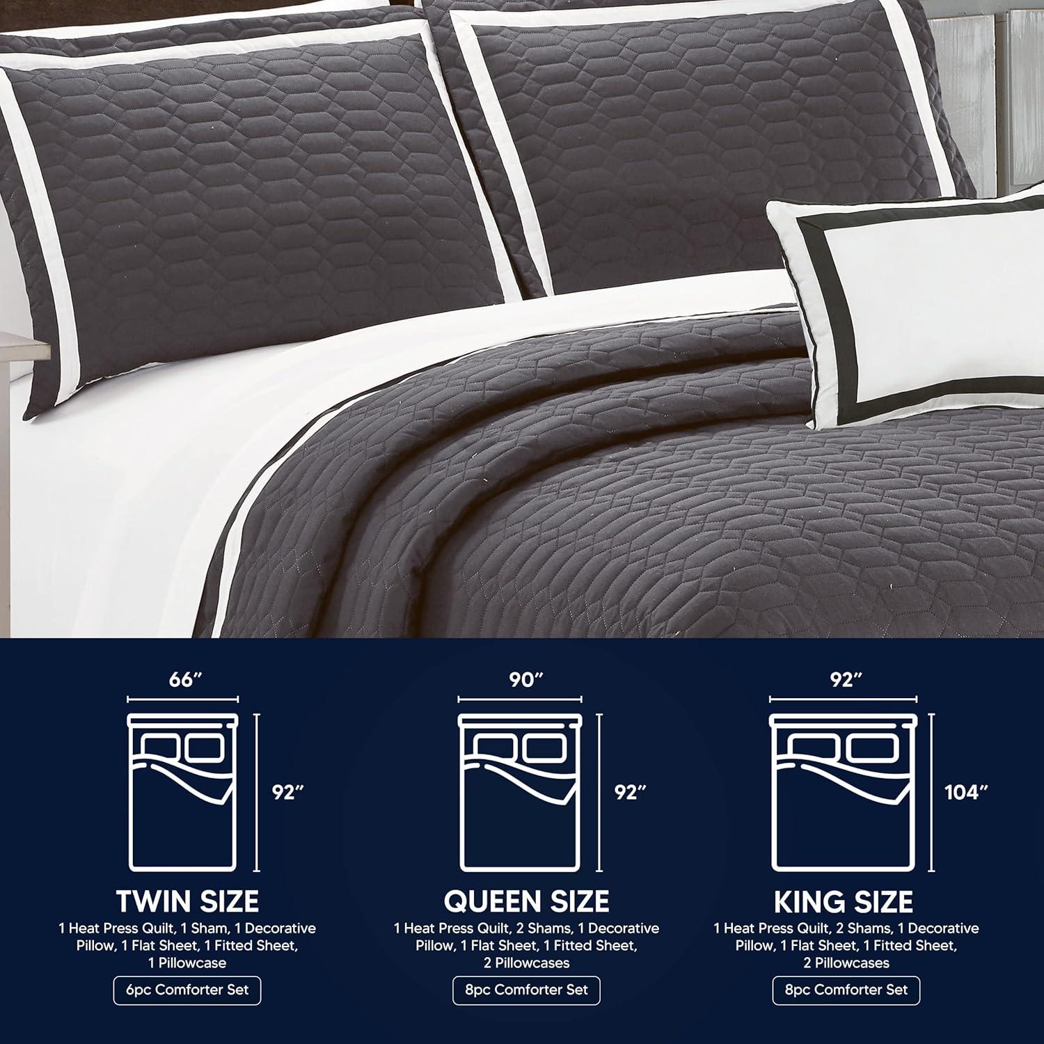 Chic Home 8 Piece Mesa Quilt Cover Set, Queen, Grey