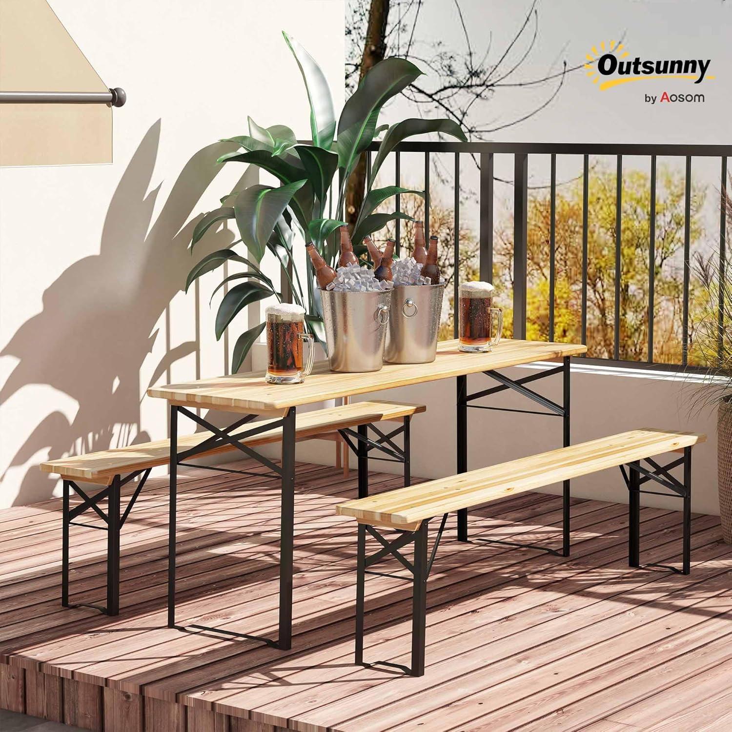 Outsunny 6' Portable Picnic Table and Bench Set, Outdoor Wooden Folding Camping Dining Table Set for Patio Garden Outdoor Activities