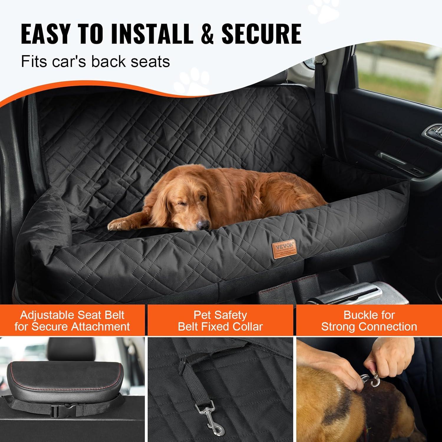 Black Waterproof Soft Sided Dog Car Seat with Safety Leash