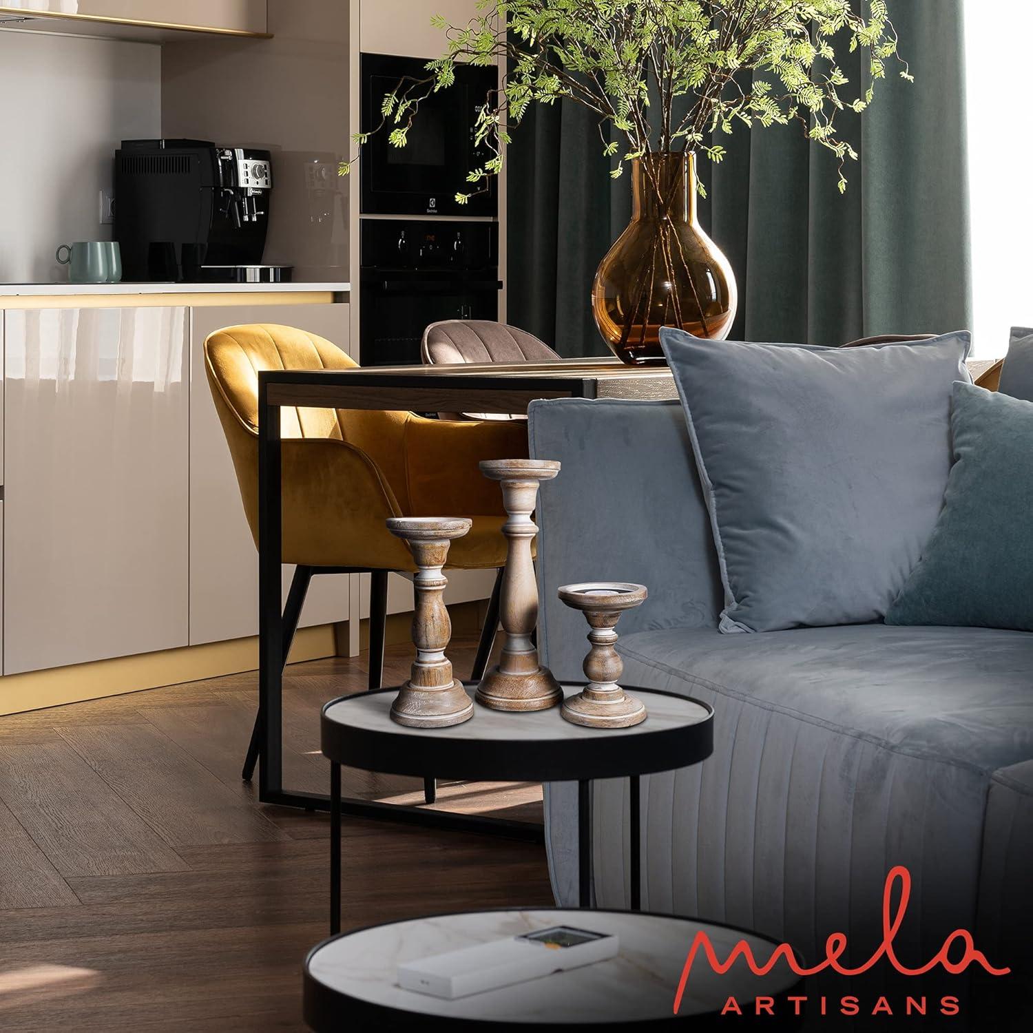 Mela Artisans White Wood Candle Holders, Table Centerpiece, Made from Mango Wood