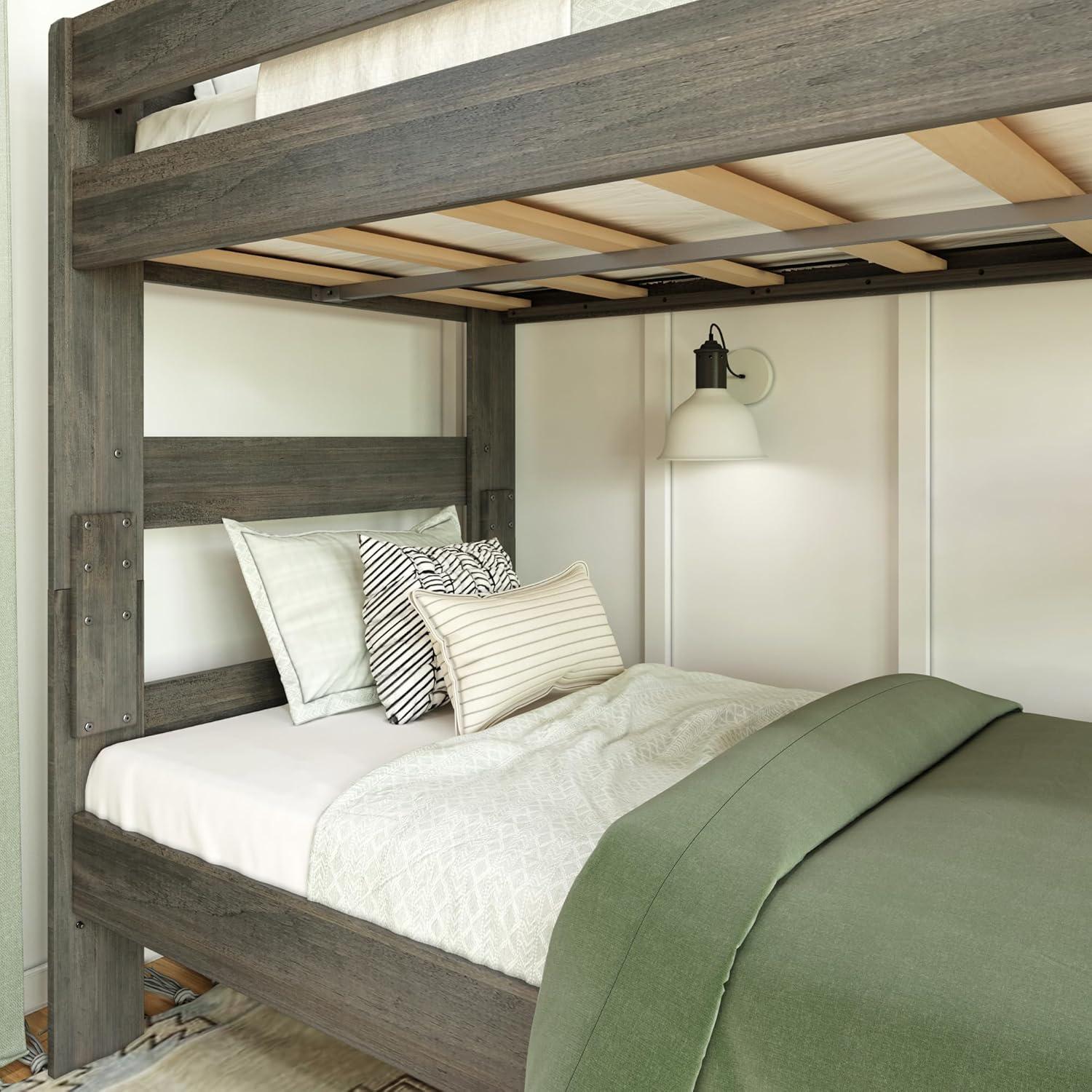 Max & Lily Twin over Twin Bunk Bed, Farmhouse Solid Wood Bunk Beds for Kids, Driftwood
