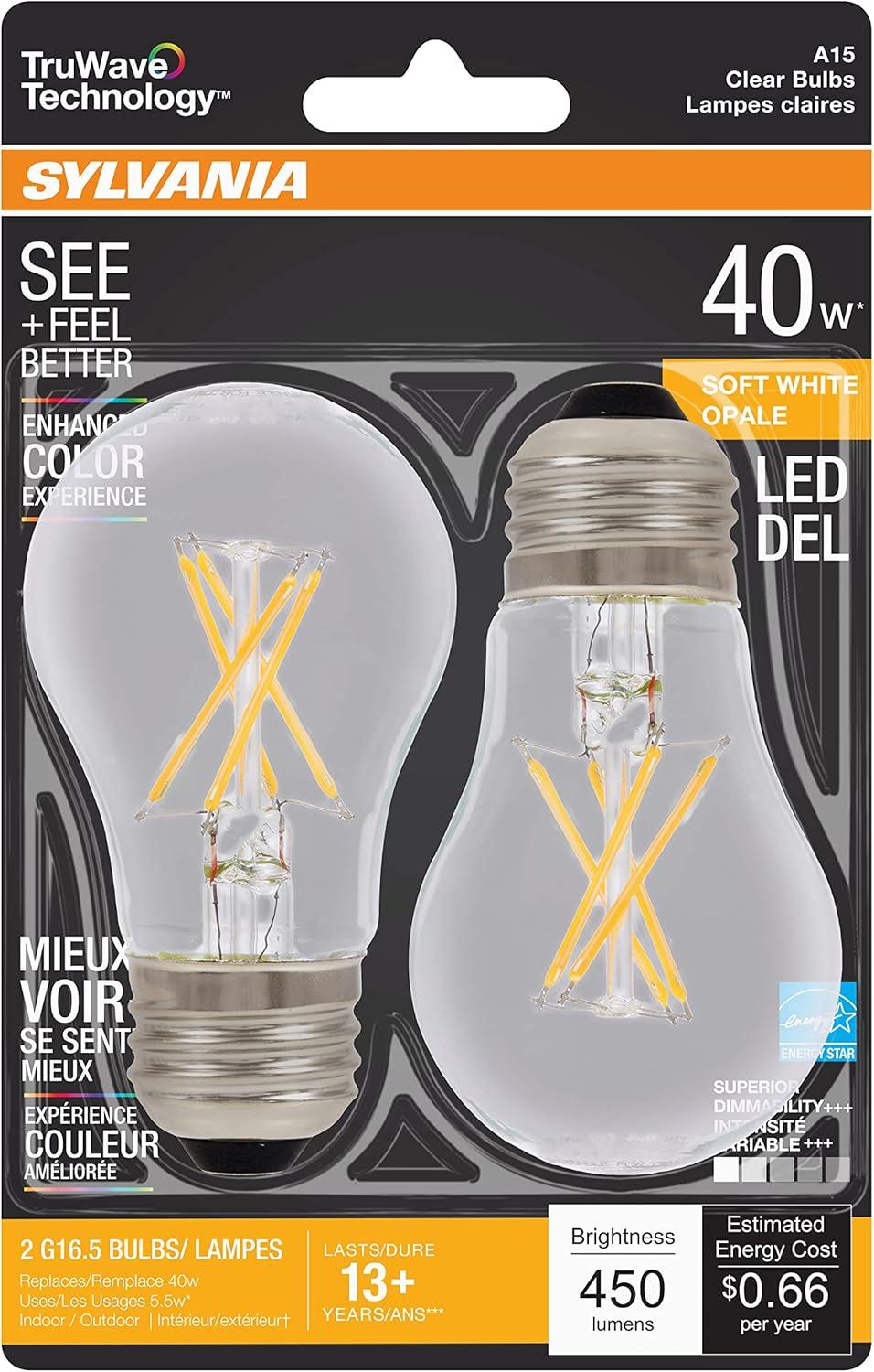 Sylvania TruWave A15 E26 (Medium) LED Bulb Clear Soft White 40 Watt Equivalence 2 pk