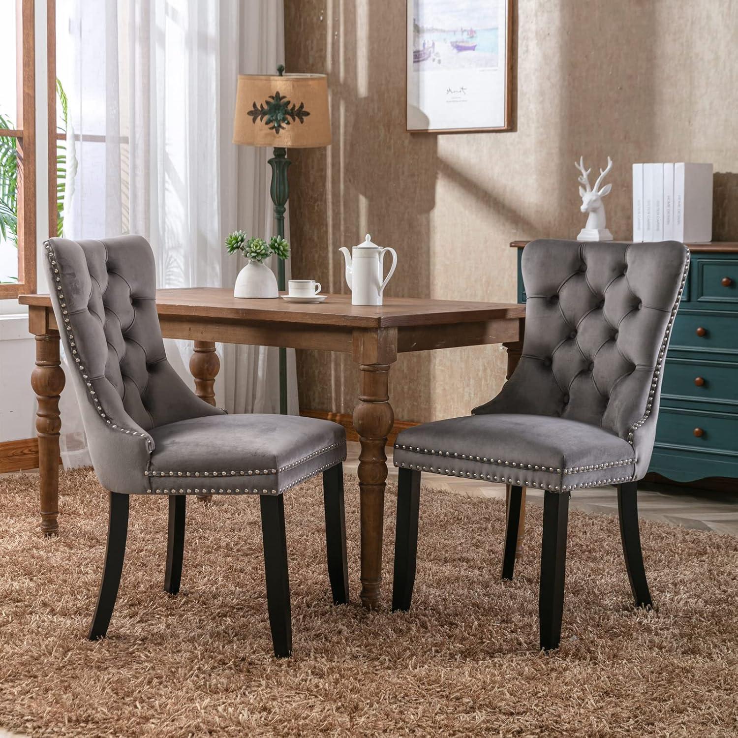 Rosdorf Park High-end Tufted Velvet Upholstered Nailhead Dining Chair