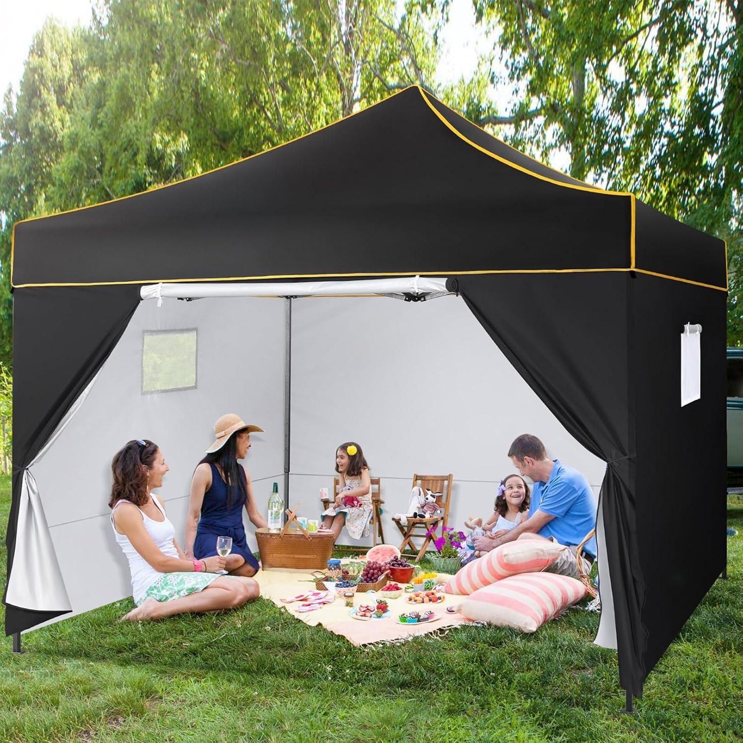 COBIZI 10x10 Black Heavy Duty Pop Up Canopy Tent with Sidewalls