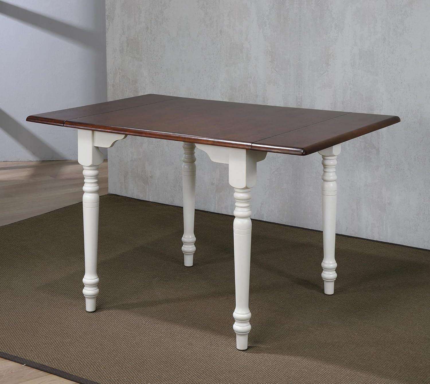 Andrews 48" Rectangle Drop Leaf Dining Table /Antique White/Chestnut Brown Wood