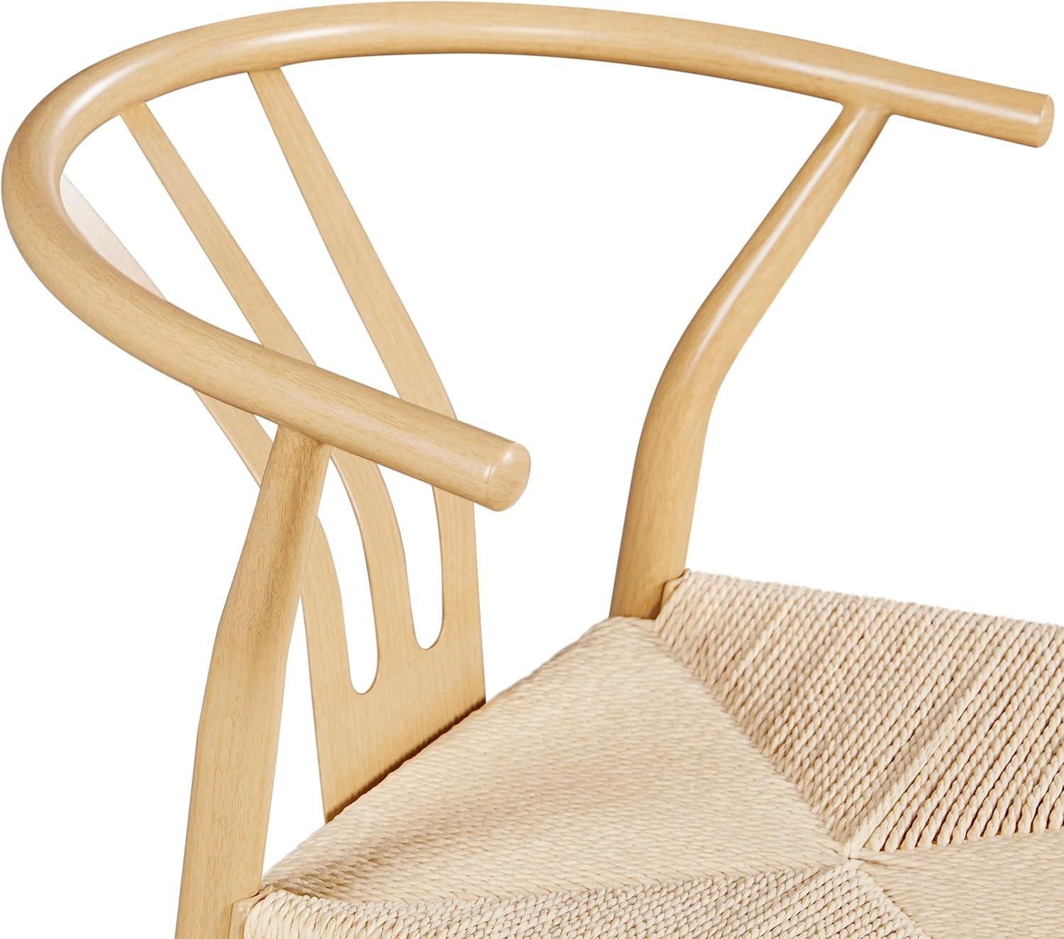 Natural Wood and Rattan Wishbone Arm Chair Set