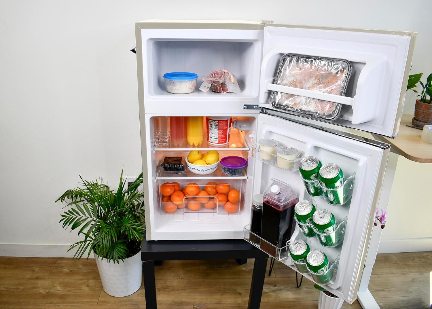 Frigidaire 3.2 cu ft 2 Door Retro Fridge w Side Bottle Opener Cream: Compact Mini Refrigerator, Model EFR840-CREAM