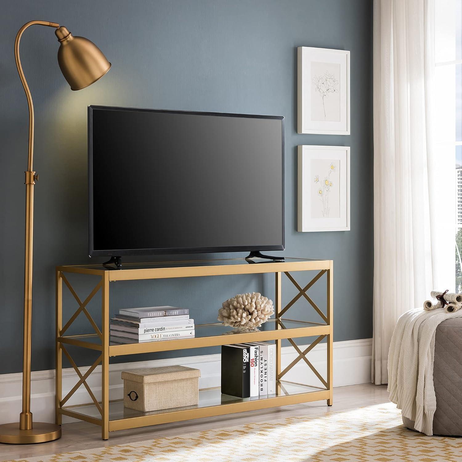 Hutton 48" Brass and Glass Rectangular TV Stand