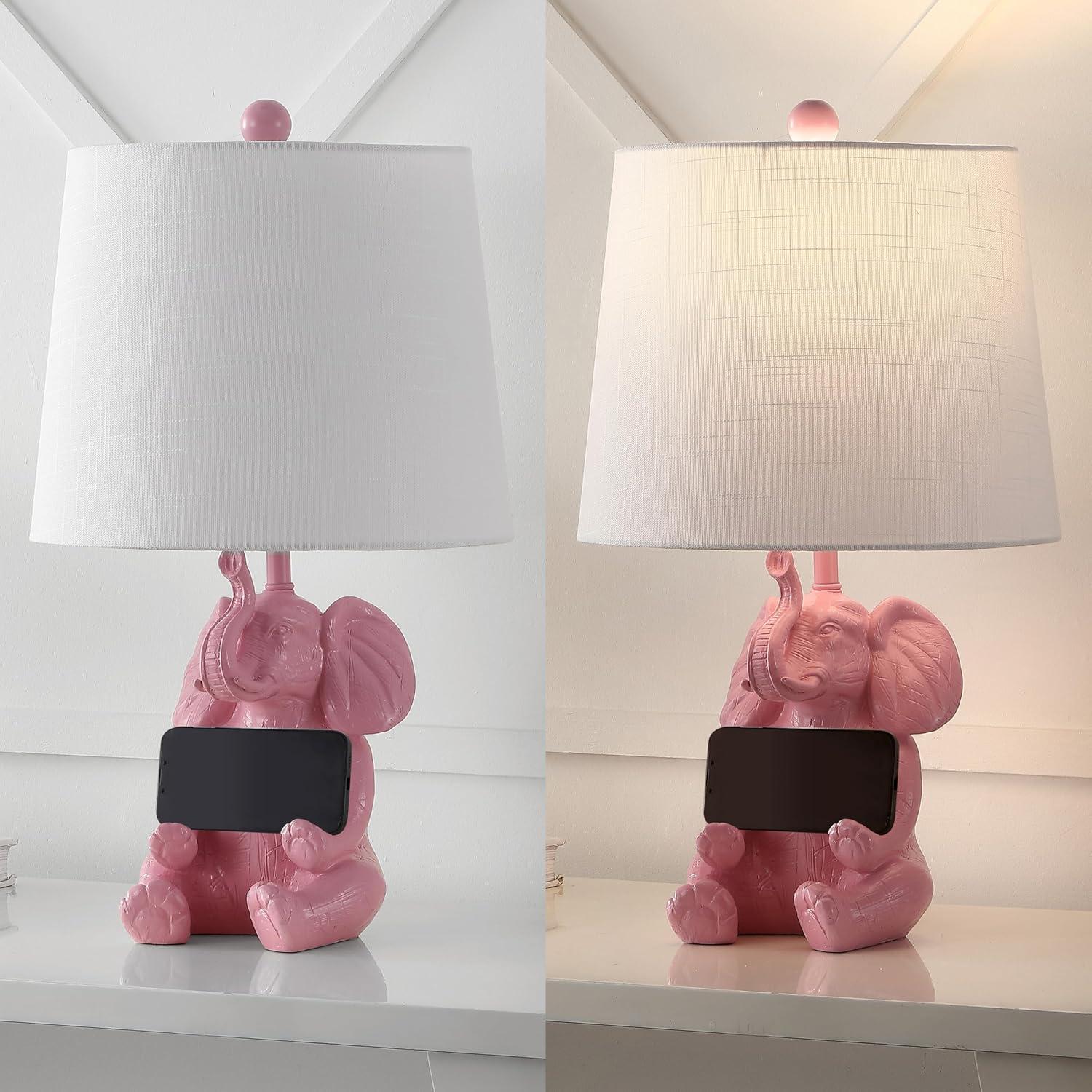 Kairi 21" Modern Shabby Chic Resin/Iron Happy Elephant LED Kids' Table Lamp with Phone Stand, Pink