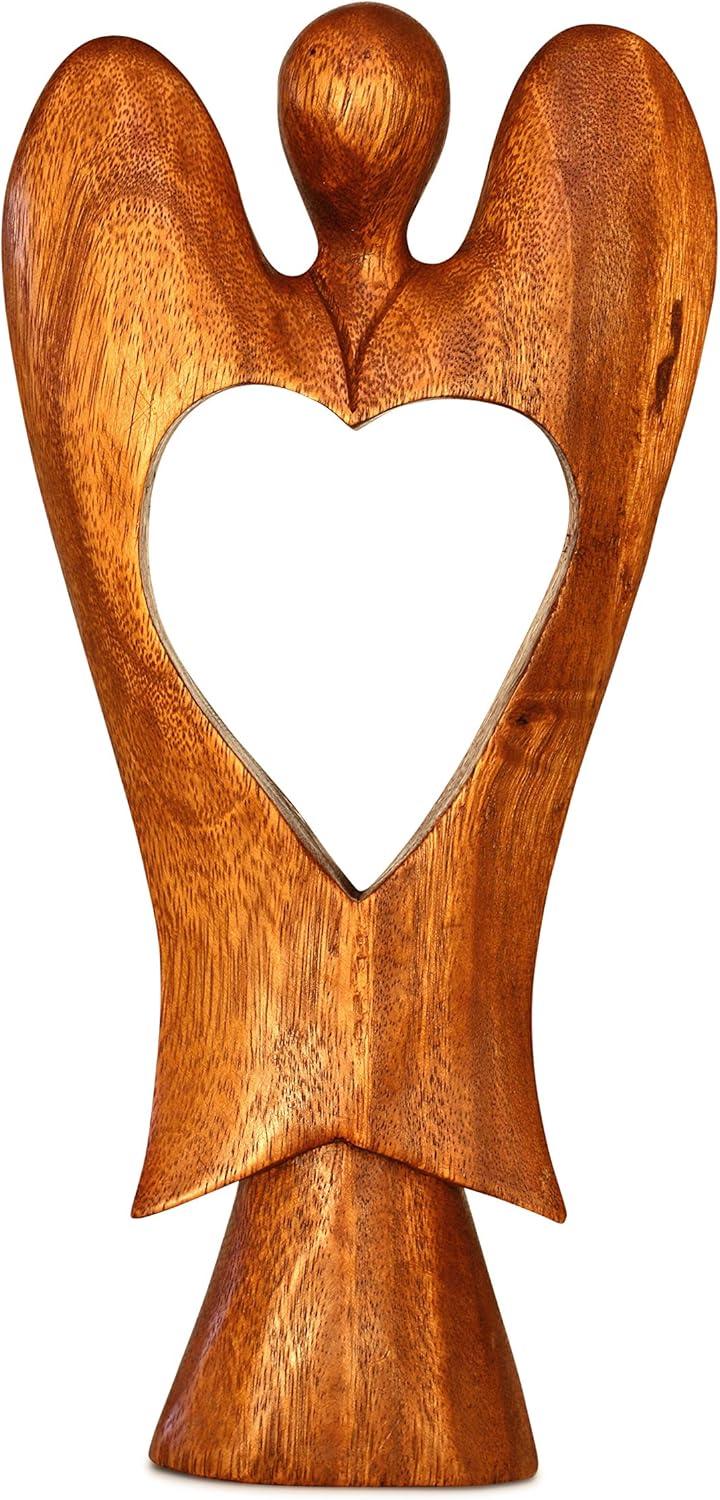 Handcrafted 12" Wooden Angel of Love Statue