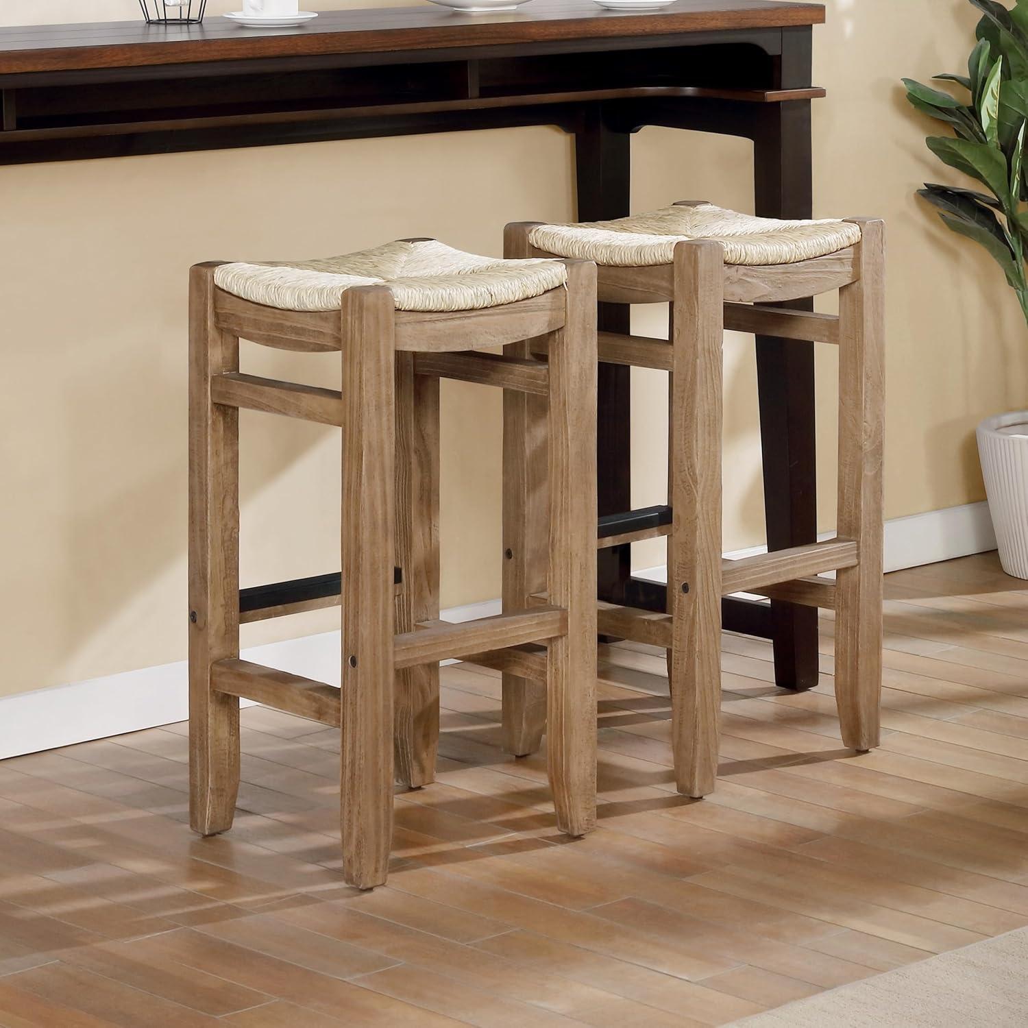 Alaterre Furniture Newport 30"H Wood Bar Stool with Rush Seat