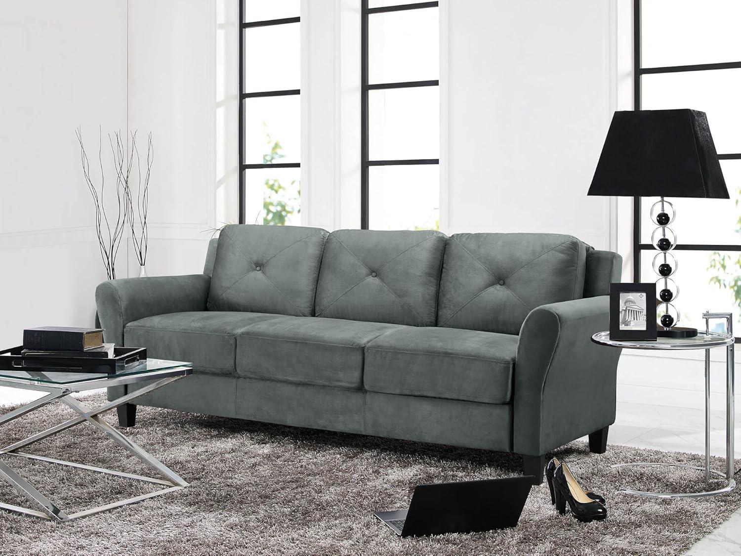 Lifestyle Solutions Taryn Traditional Sofa with Rolled Arms, Dark Gray Fabric