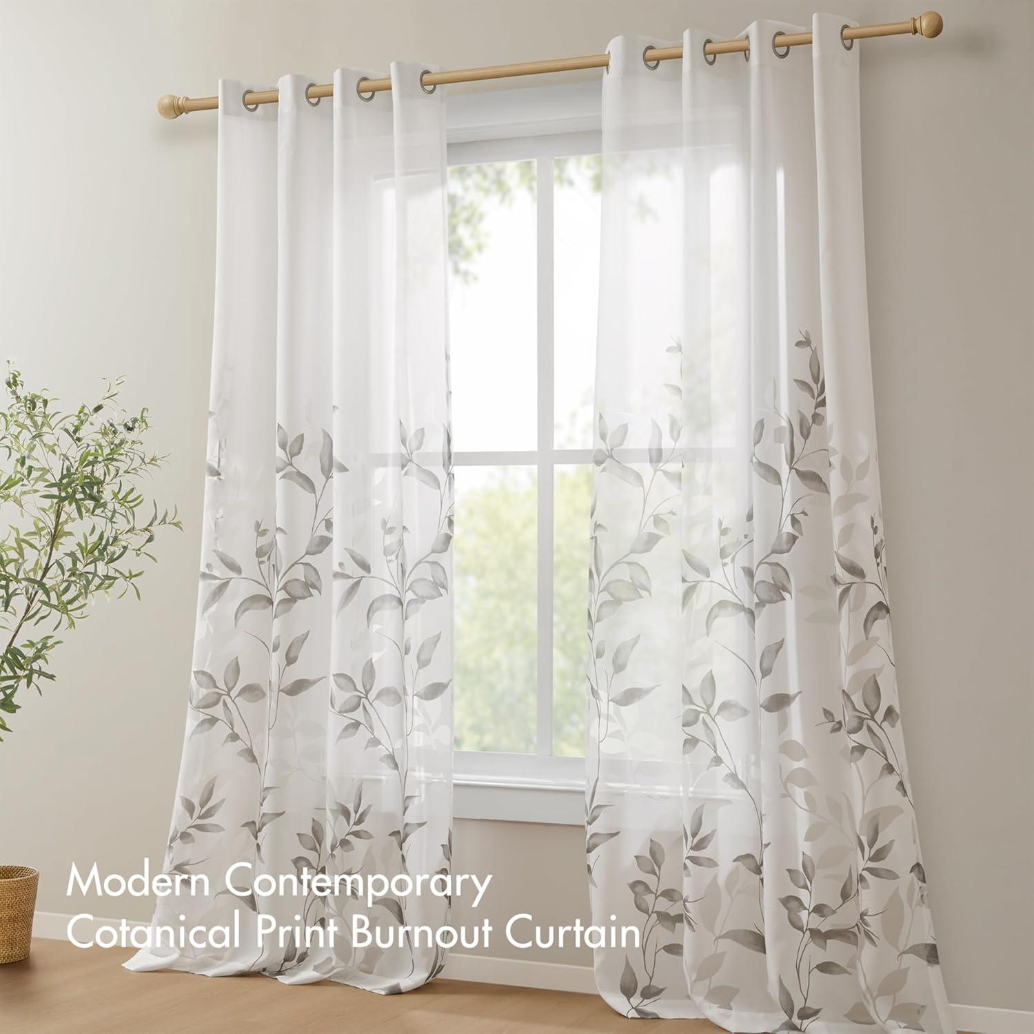 Madison Park Cecily Floral Printed Burnout Sheer Grommet Single Curtain Panel
