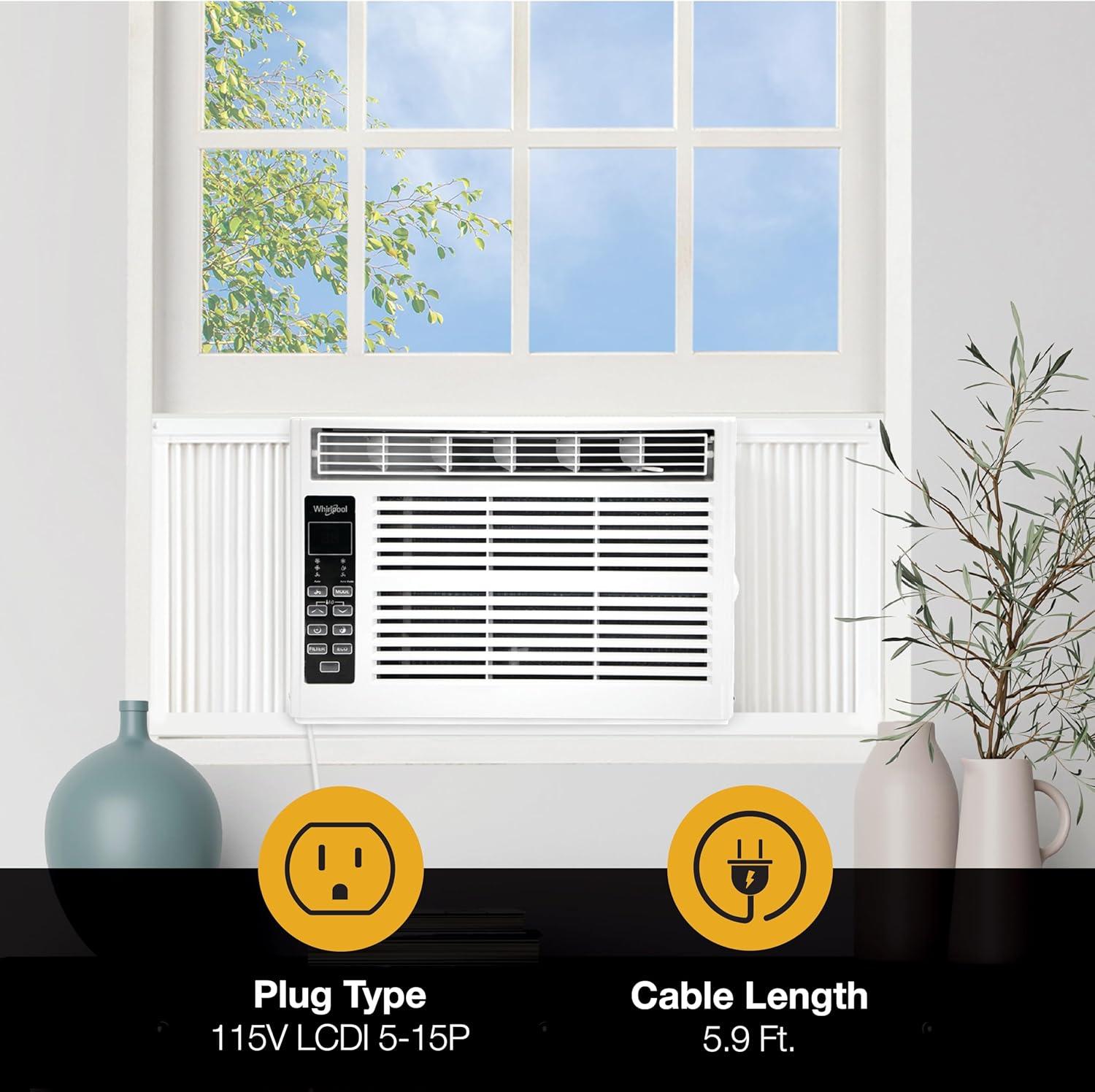 Whirlpool 6000 BTU 115V Window Mounted Air Conditioner and Dehumidifier: 3 Speeds, 8-Way Air Control, 200-500 sq. ft.
