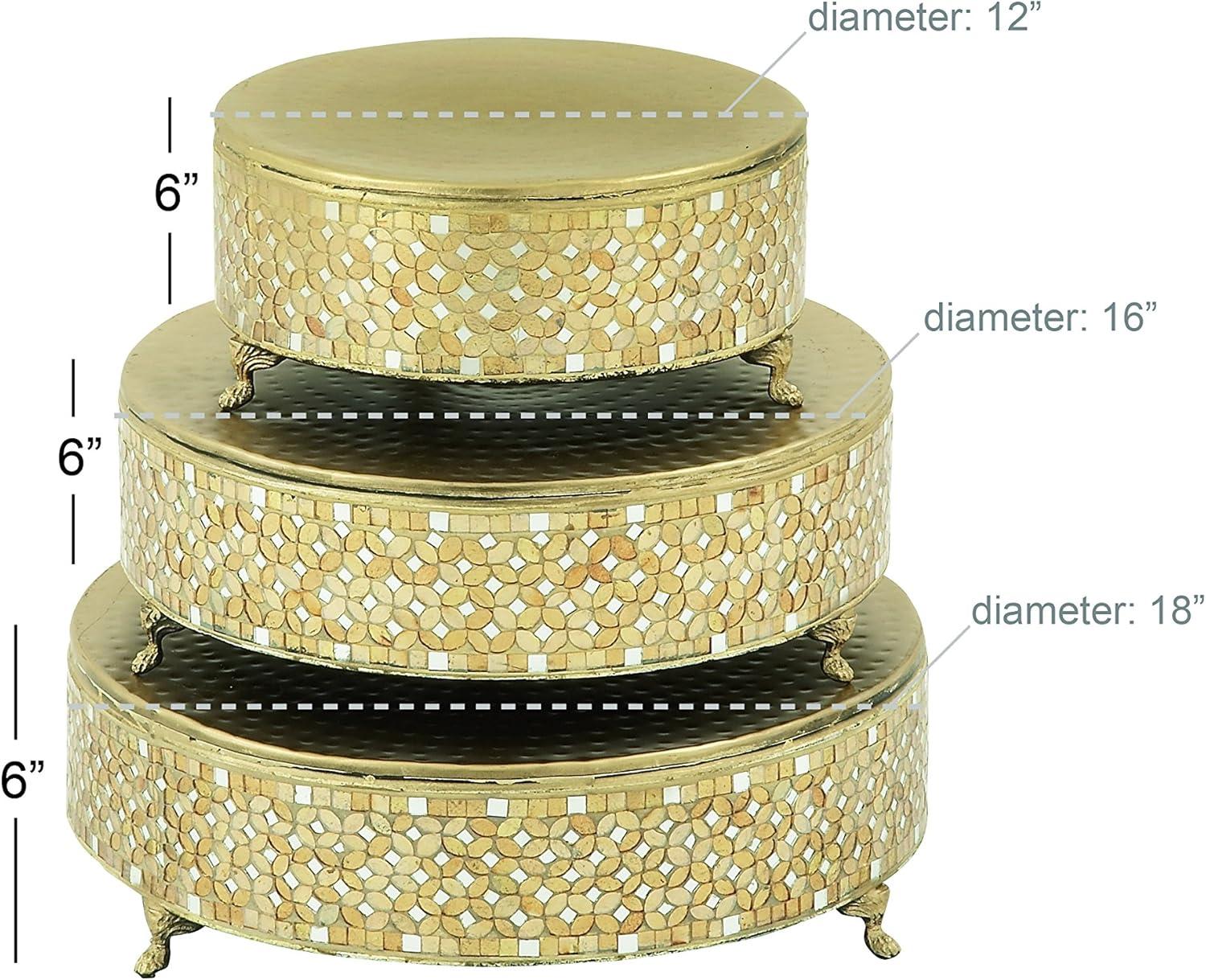 DecMode Metal Gold Glam Mosaic Patterned Decorative Cake Stand, Set of 3 19", 17", 13"W