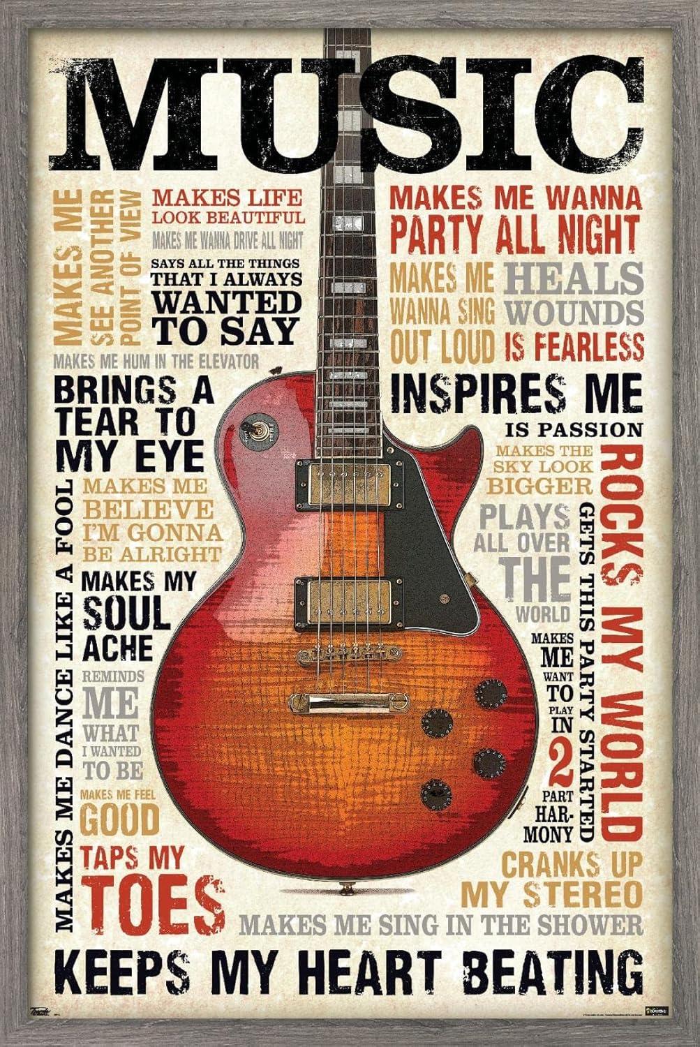 Trends International Music Inspires Me Framed Wall Poster Prints Barnwood Framed Version 14.725" x 22.375"