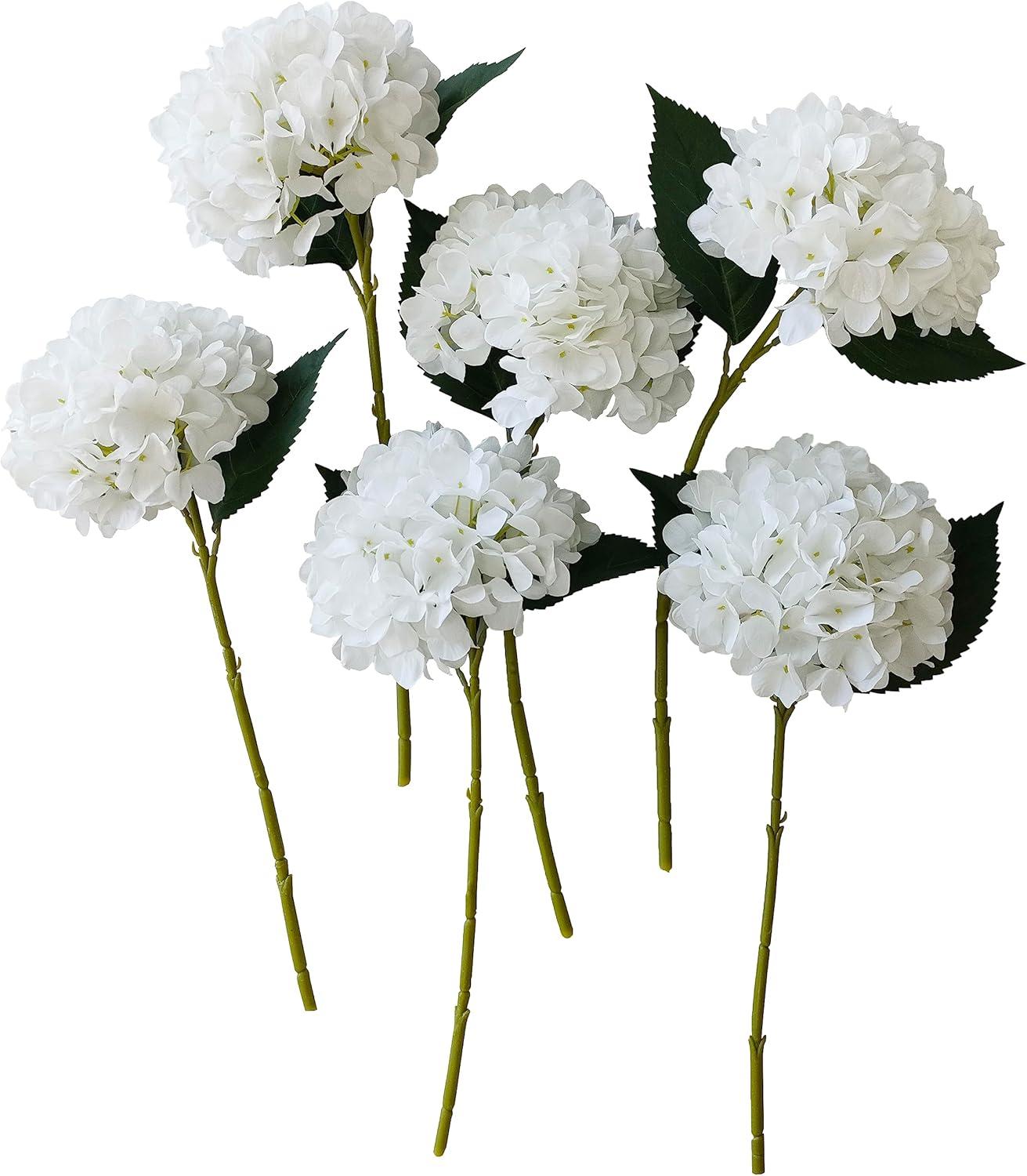 White Silk Hydrangea Artificial Flower Stem Arrangement, 18 Inches