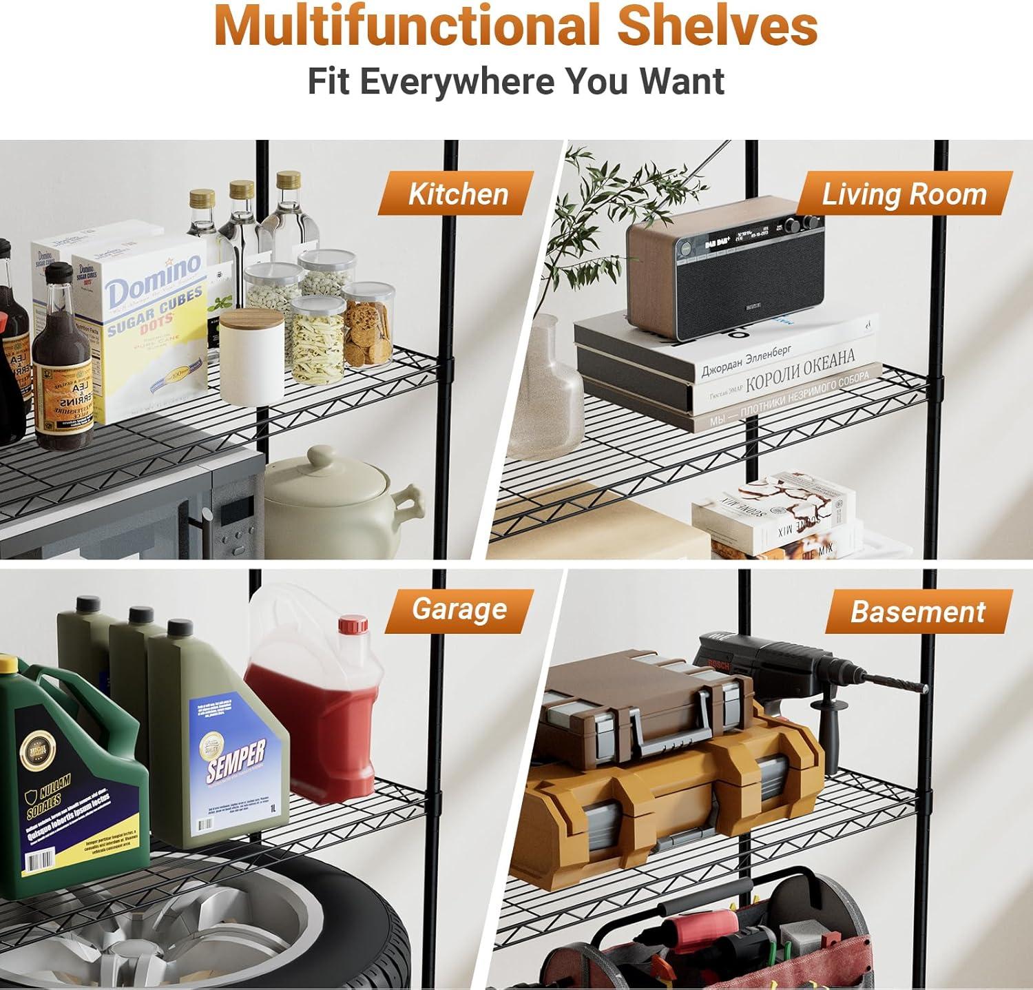 Simple Deluxe Heavy Duty 4-Tier Shelving with Wheels, 35.43" W x 17.72" D x 61.02" H Adjustable Steel Organizer Wire Rack, 1400 Lbs Loading Capacity, Chrome