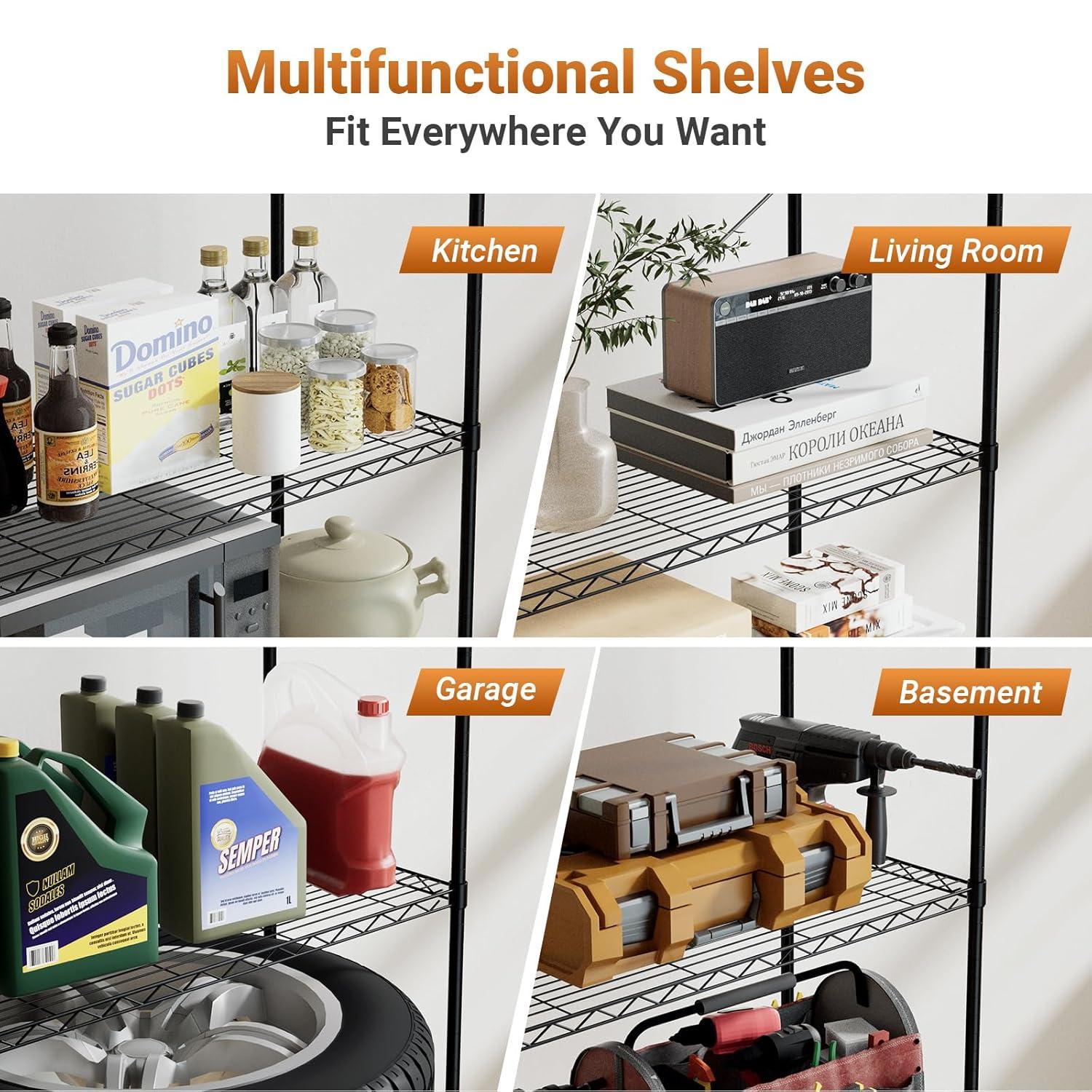 Simple Deluxe Heavy Duty 4-Tier Shelving with Wheels, 35.43" W x 17.72" D x 61.02" H Adjustable Steel Organizer Wire Rack, 1400 Lbs Loading Capacity, Chrome