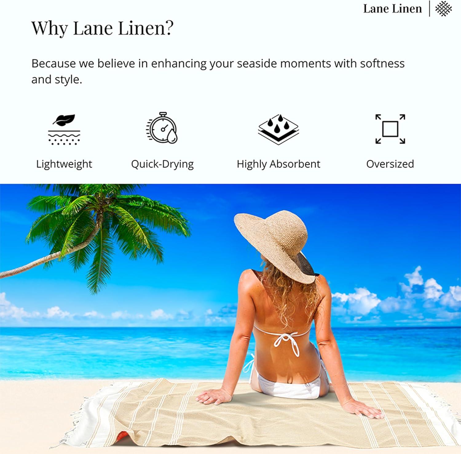 LANE LINEN Oversized Beach Towels, 2 Pack Turkish Towel Set for Adults, Lightweight, Quick Dry, Absorbent & Sand Proof, 39"x71" Pool Towels – Beige