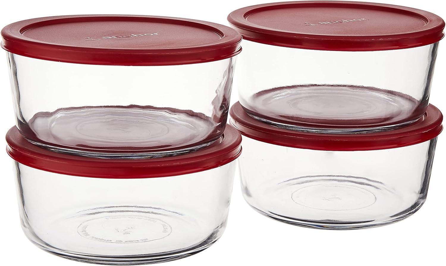 7-Cup Glass Meal Prep Canisters with Red Lids, Set of 4