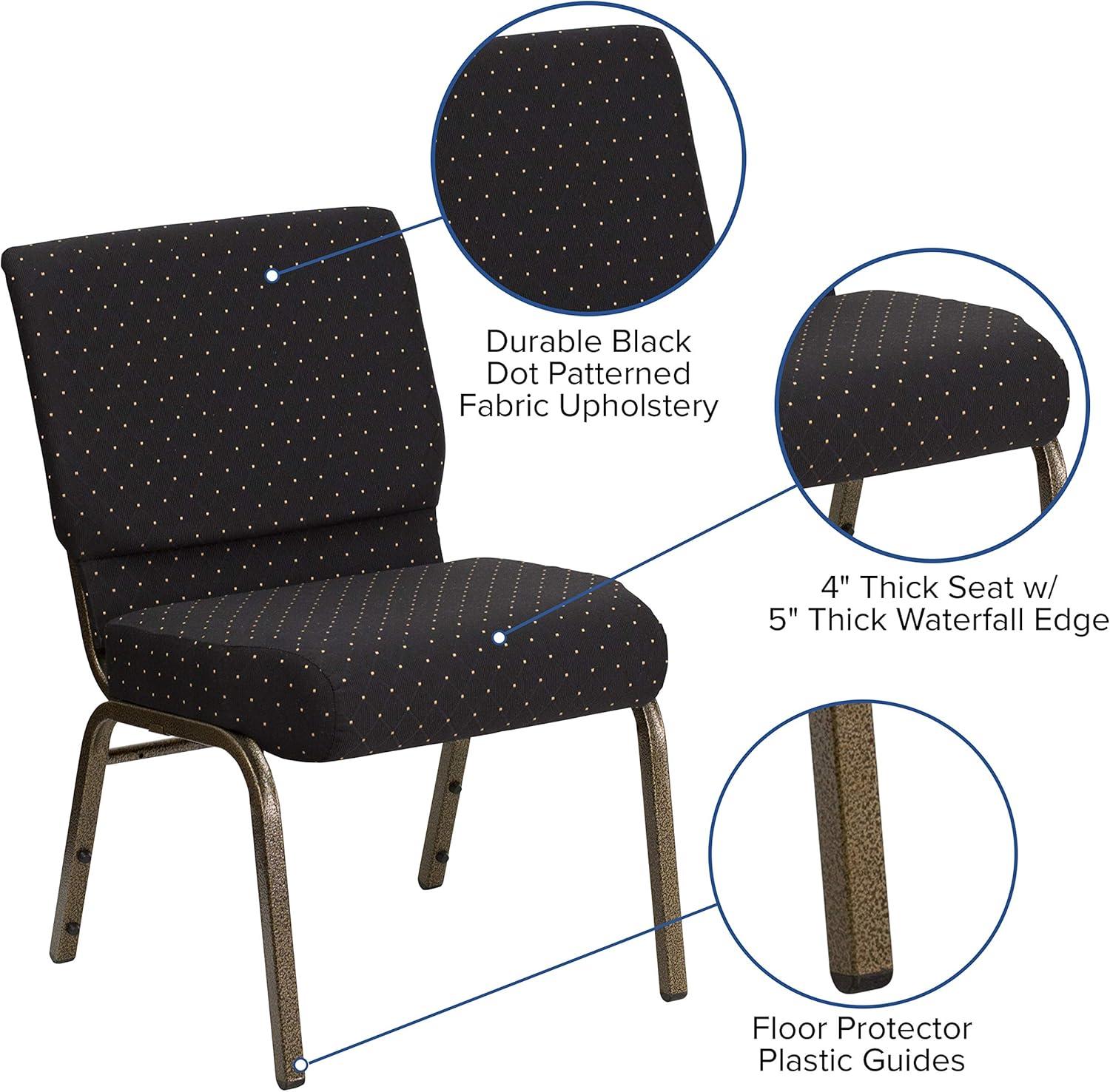 Flash Furniture HERCULES Series Fabric Church Stacking Chair Black Dot Patterned/Gold Vein Frame 4